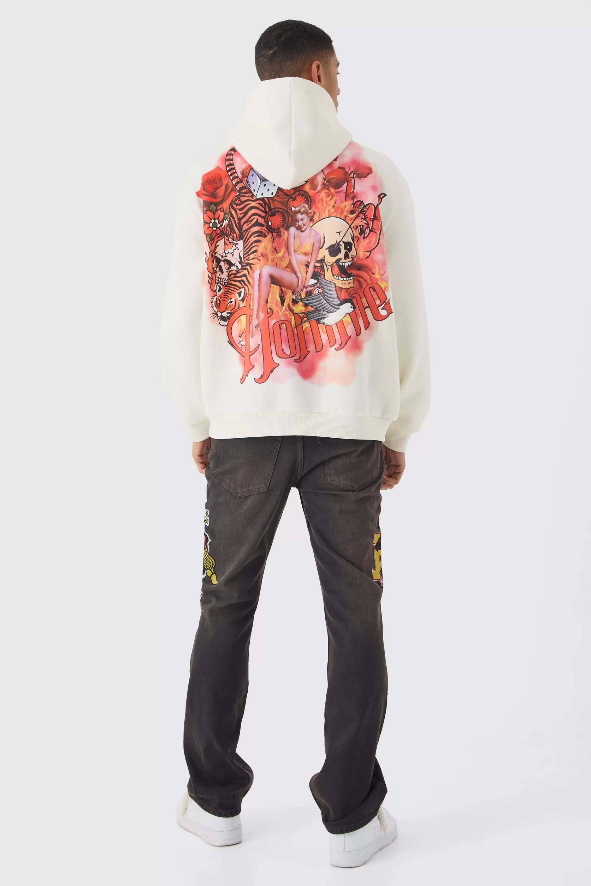 boohooMAN Oversized Homme Tattoo Back Graphic Hoodie | UK