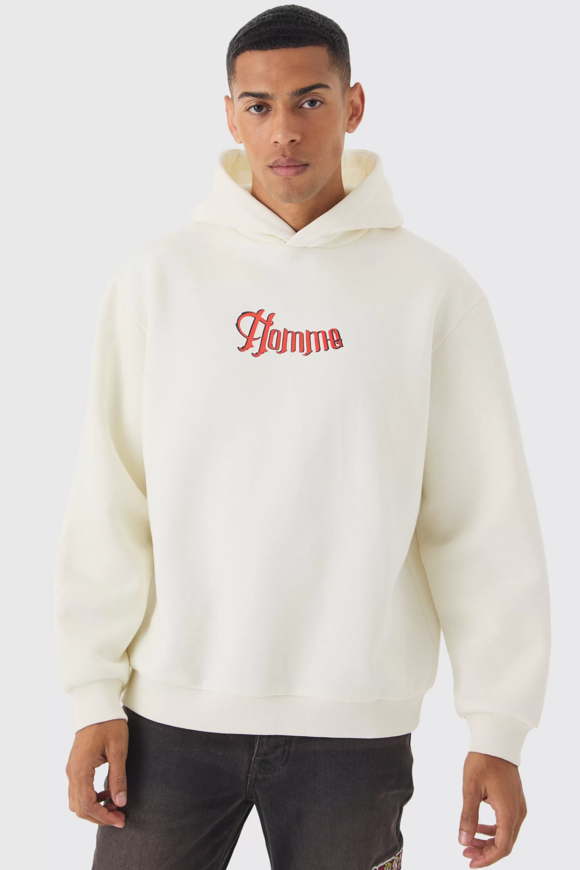 boohooMAN Oversized Homme Tattoo Back Graphic Hoodie | UK