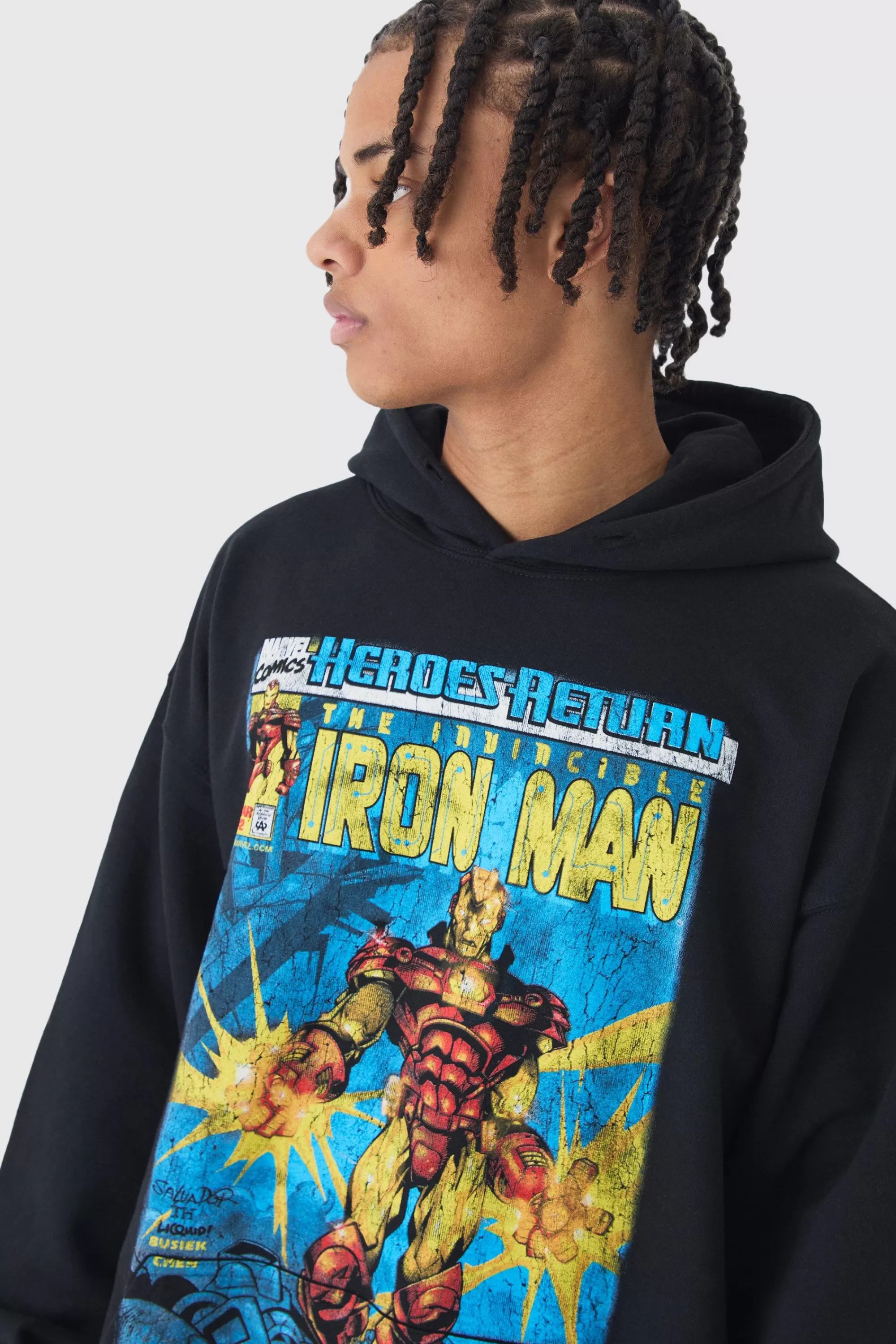 boohooMAN Oversized Iron Man Marvel License Print Hoodie | UK