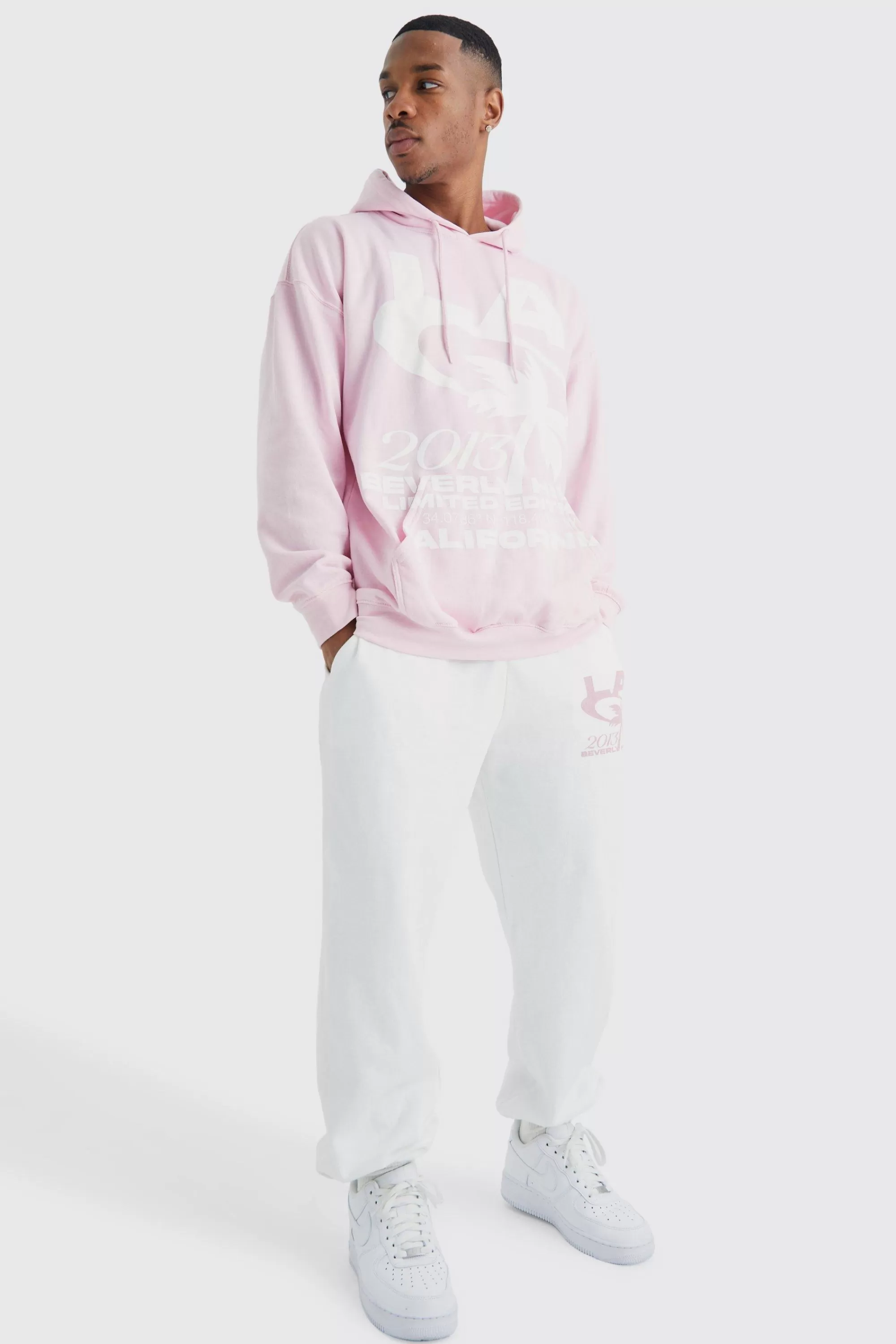 boohooMAN Oversized La Palm Print Hooded Tracksuit | UK