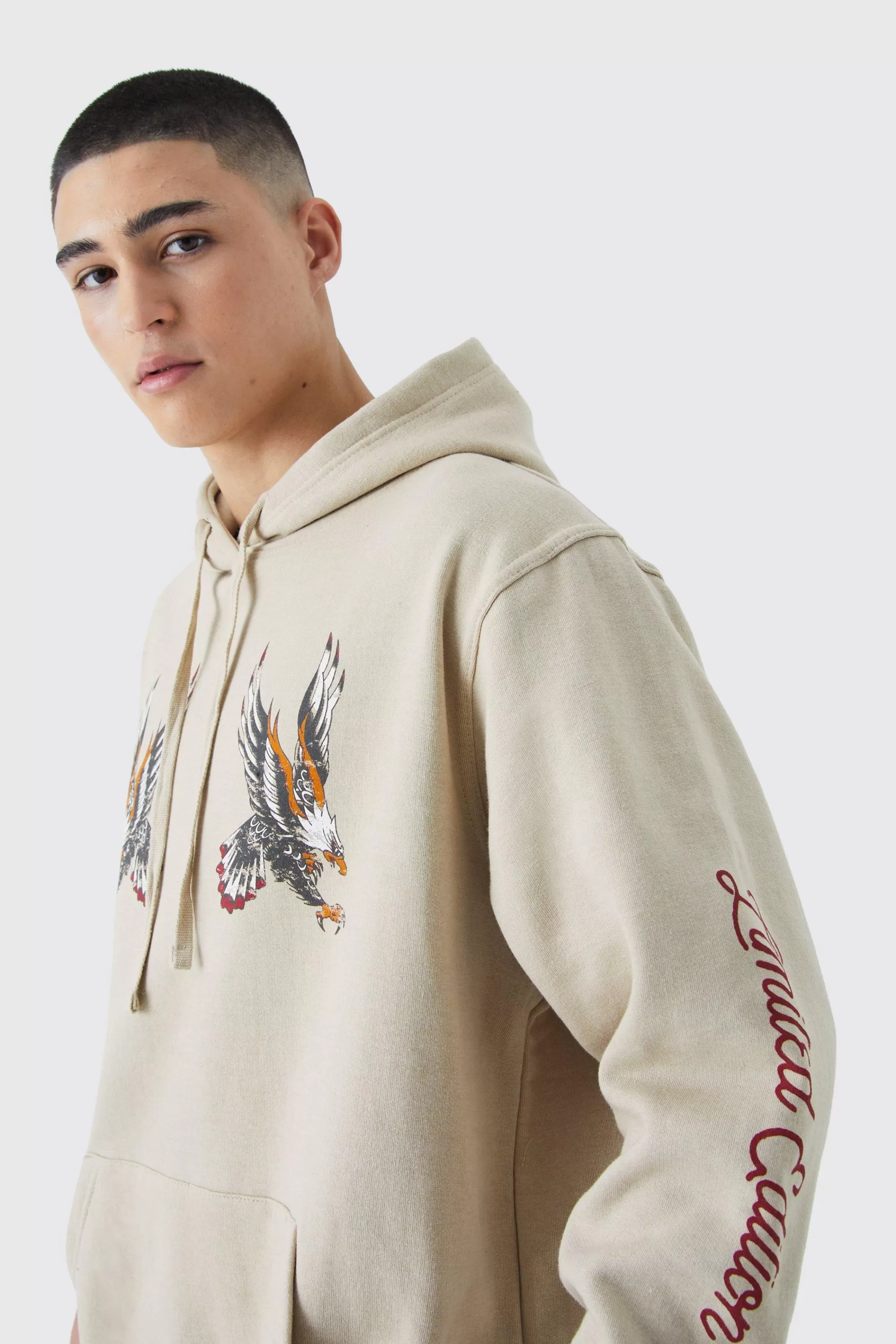 boohooMAN Oversized Limited Edition Bird Graphic Hoodie | UK