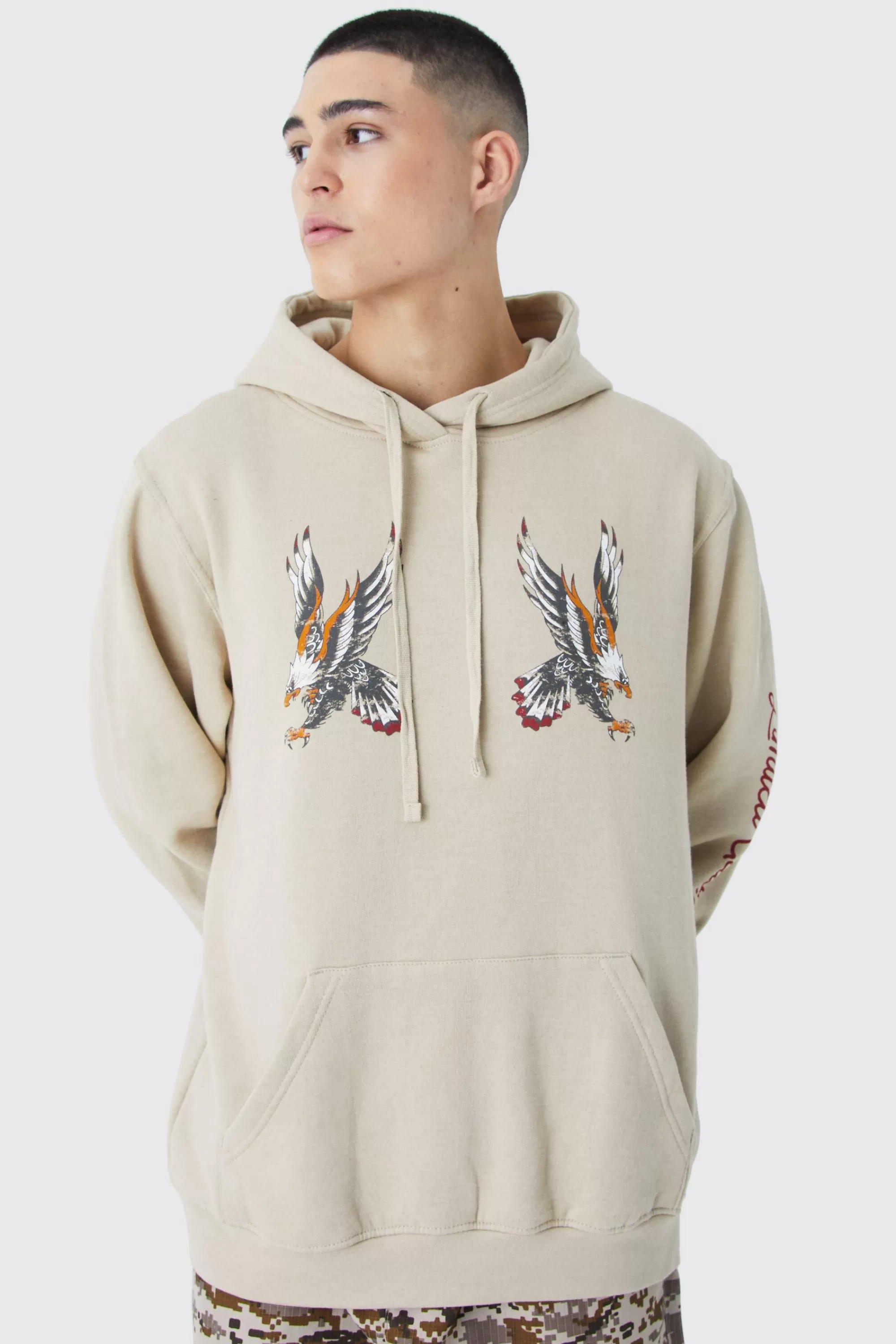 boohooMAN Oversized Limited Edition Bird Graphic Hoodie | UK