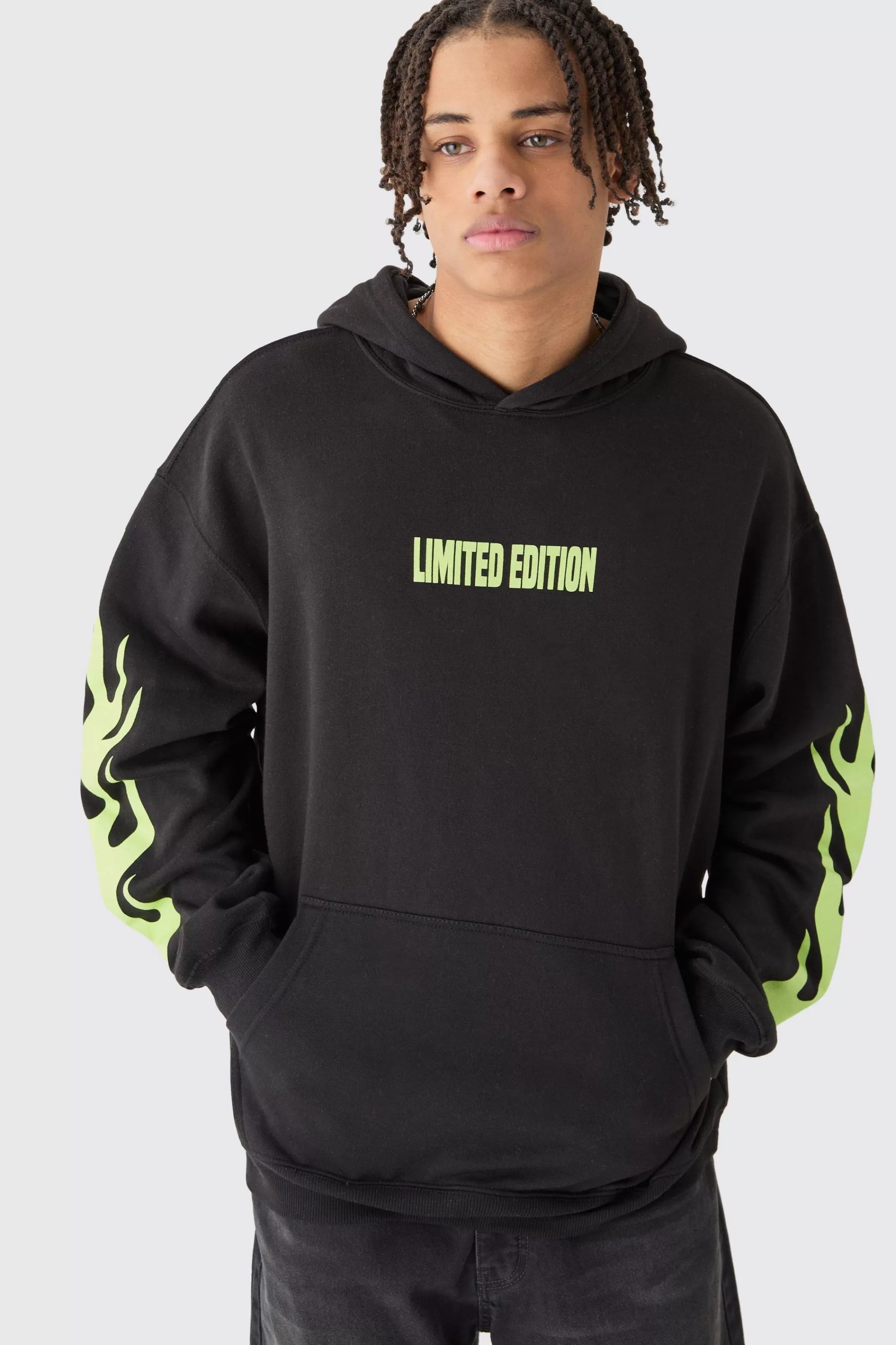 boohooMAN Oversized Limited Edition Flame Hoodie | UK