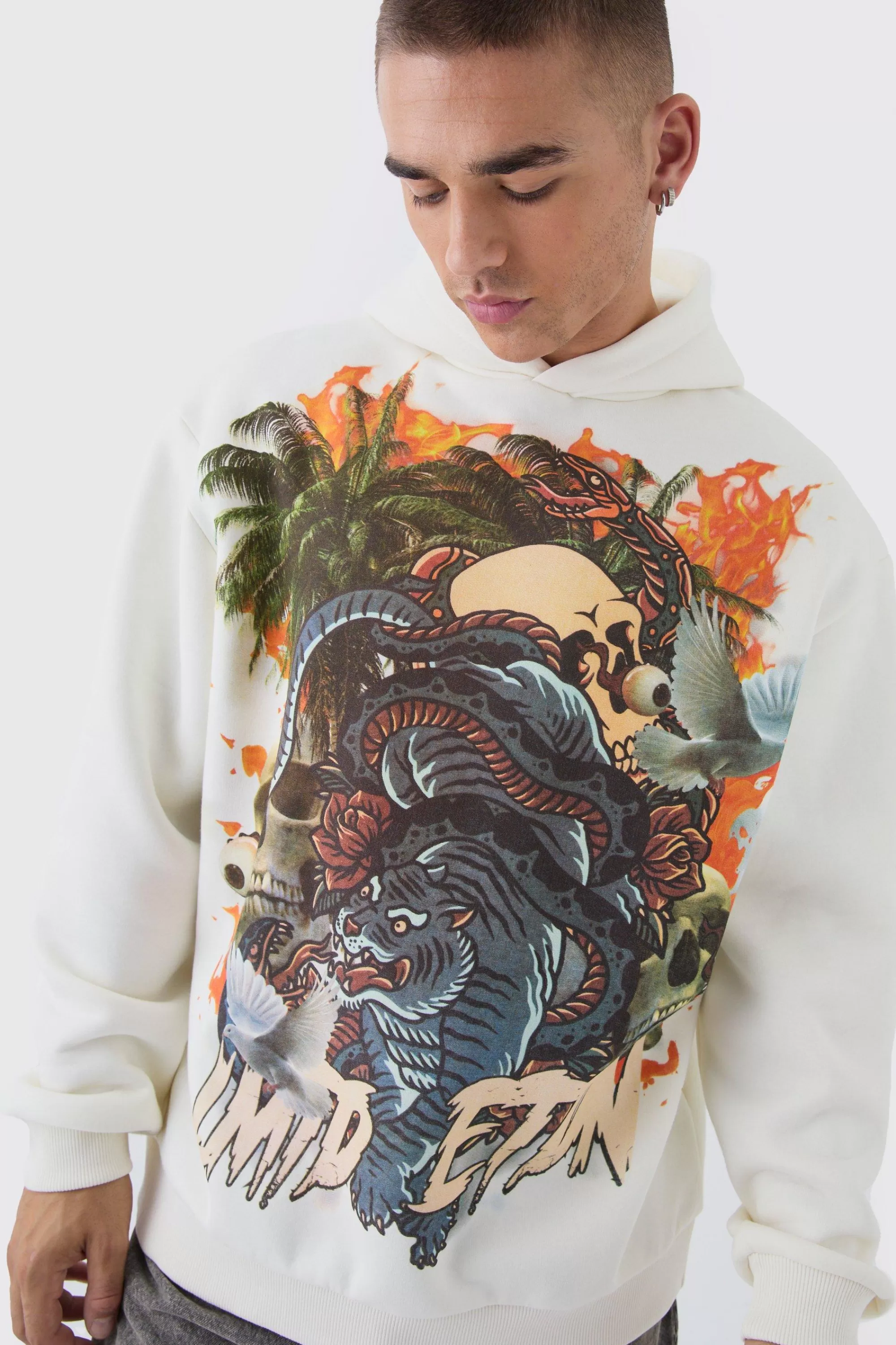 boohooMAN Oversized Limited Edition Tattoo Graphic Hoodie | UK
