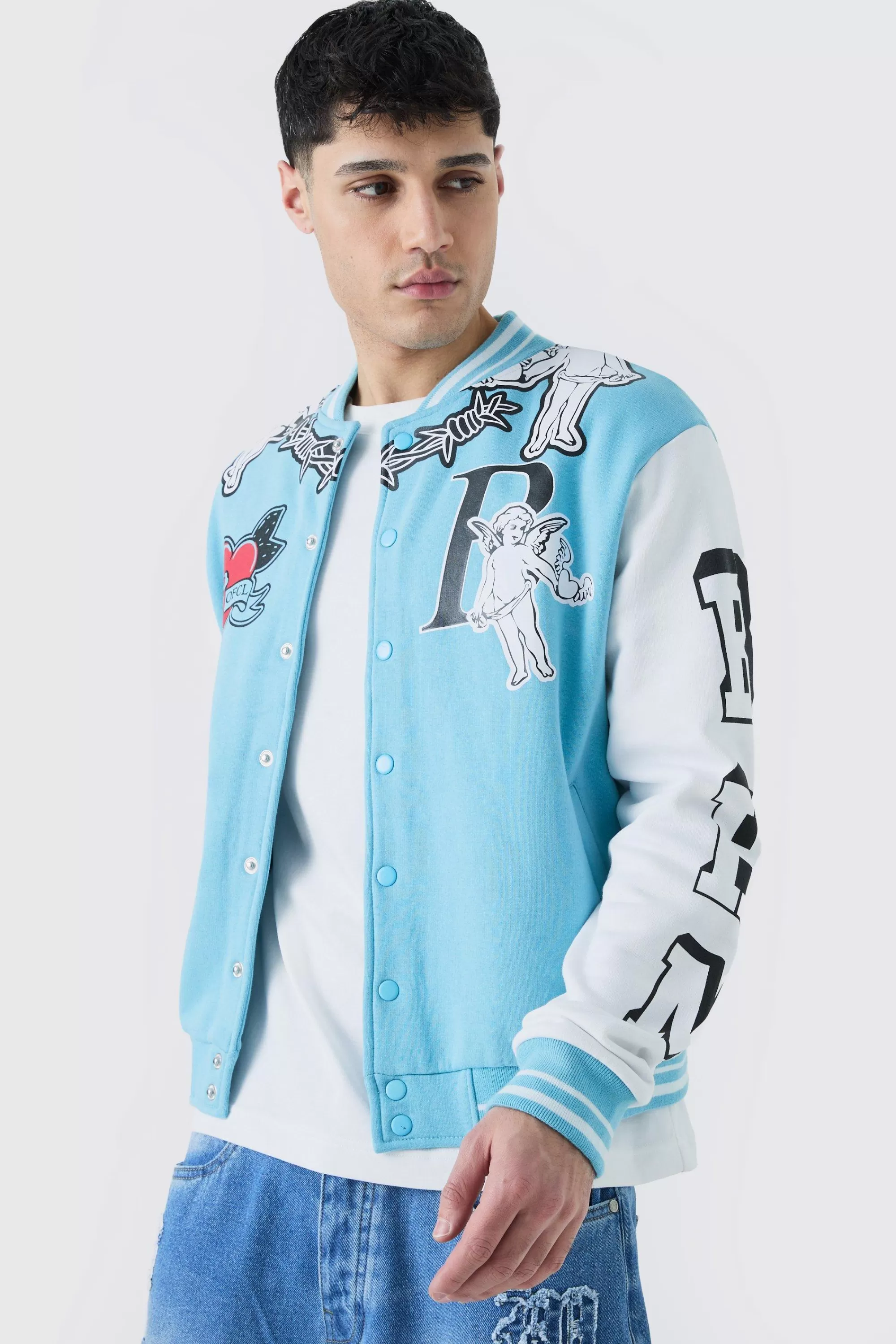 boohooMAN Oversized Limited Jersey Varsity Jacket | UK