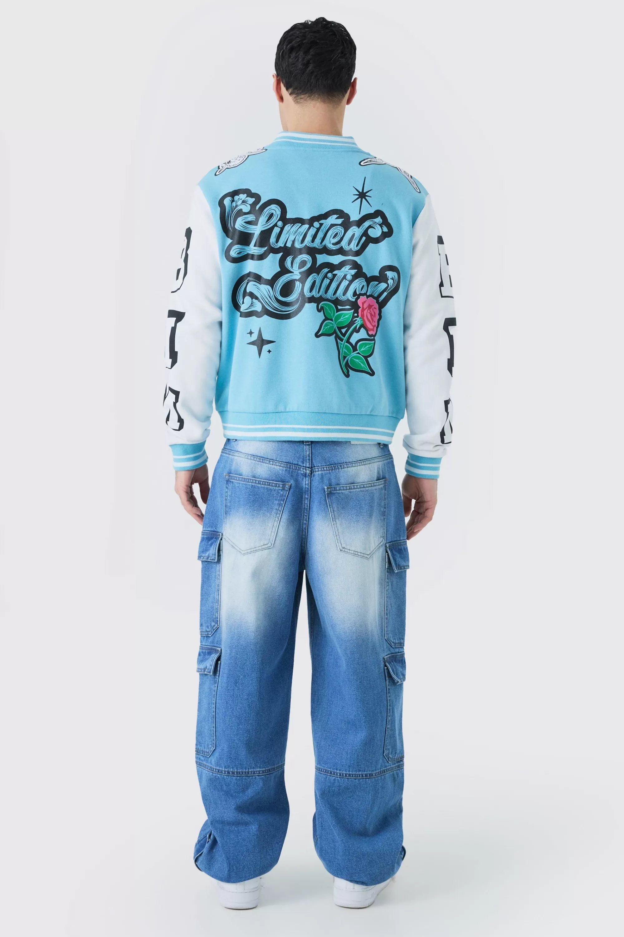 boohooMAN Oversized Limited Jersey Varsity Jacket | UK