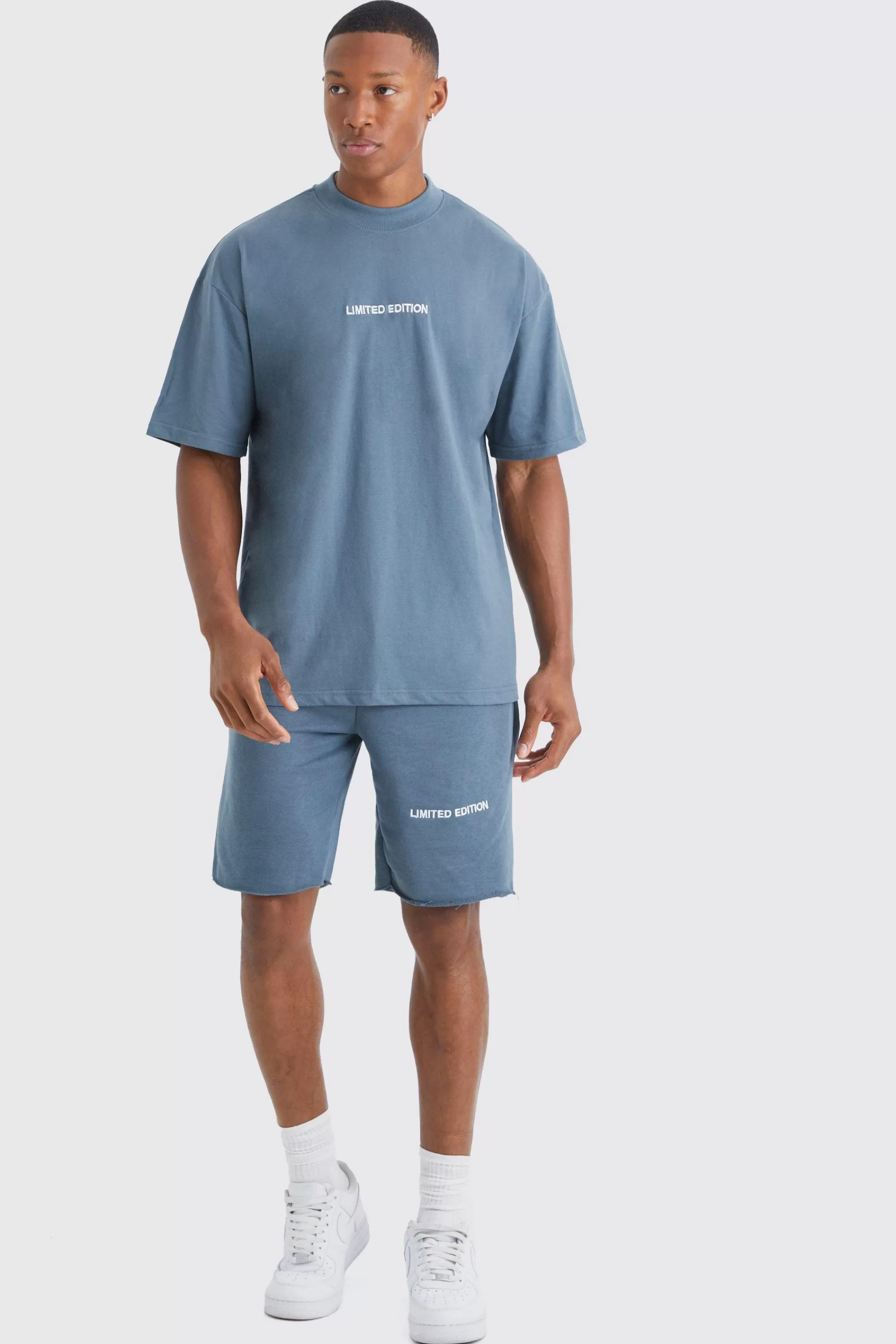 boohooMAN Oversized Limited Raw Hem T-shirt & Short Set | UK