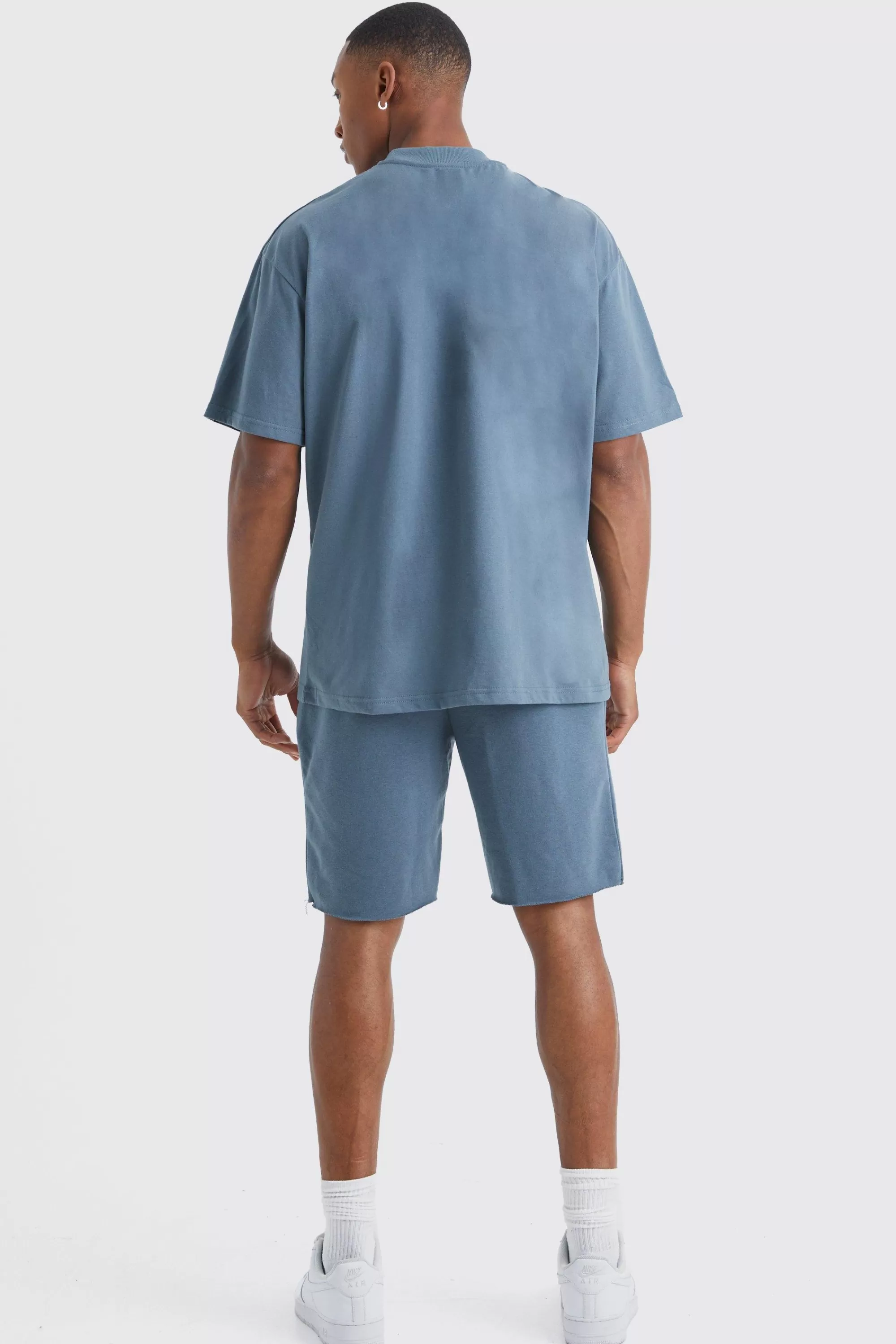 boohooMAN Oversized Limited Raw Hem T-shirt & Short Set | UK