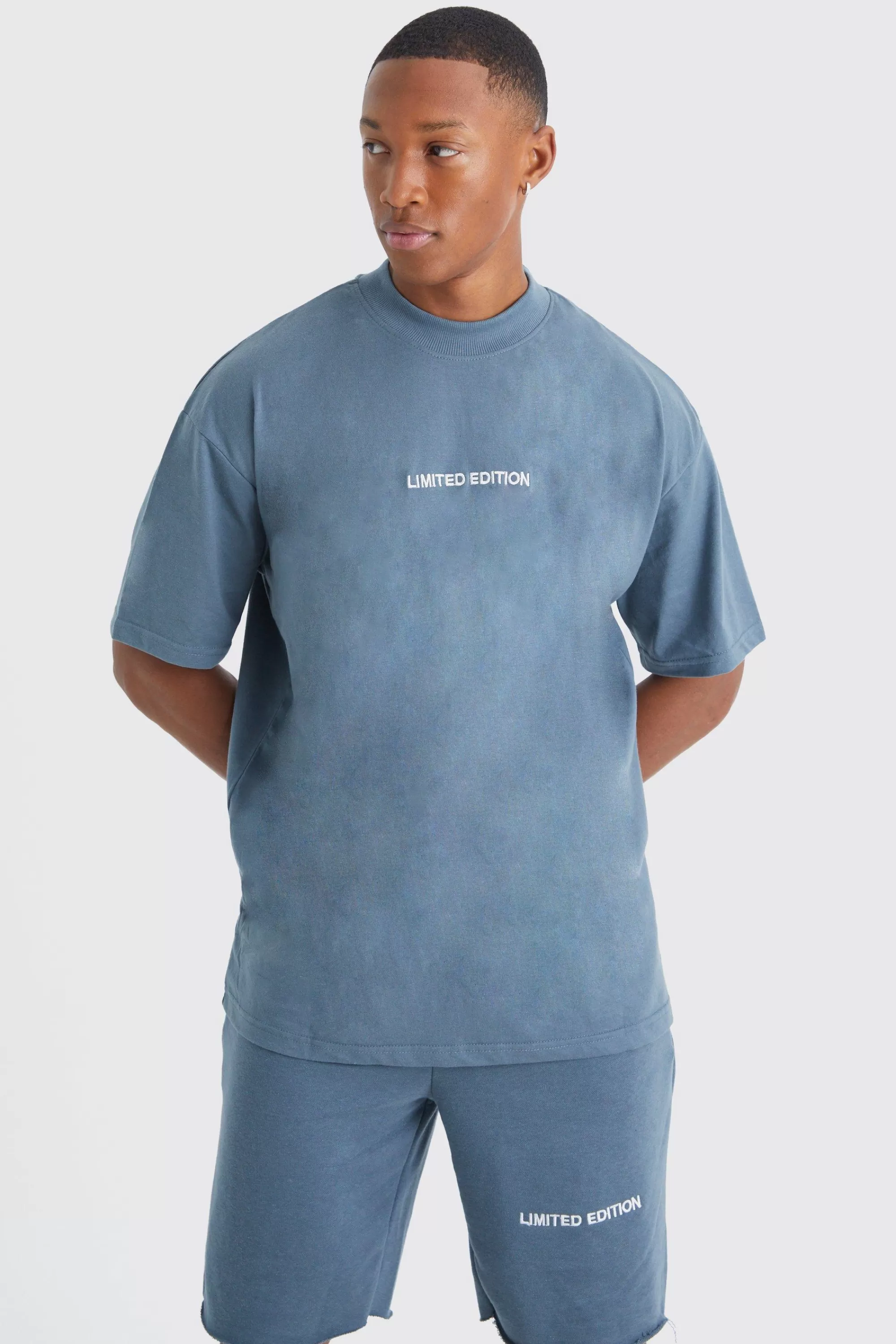 boohooMAN Oversized Limited Raw Hem T-shirt & Short Set | UK