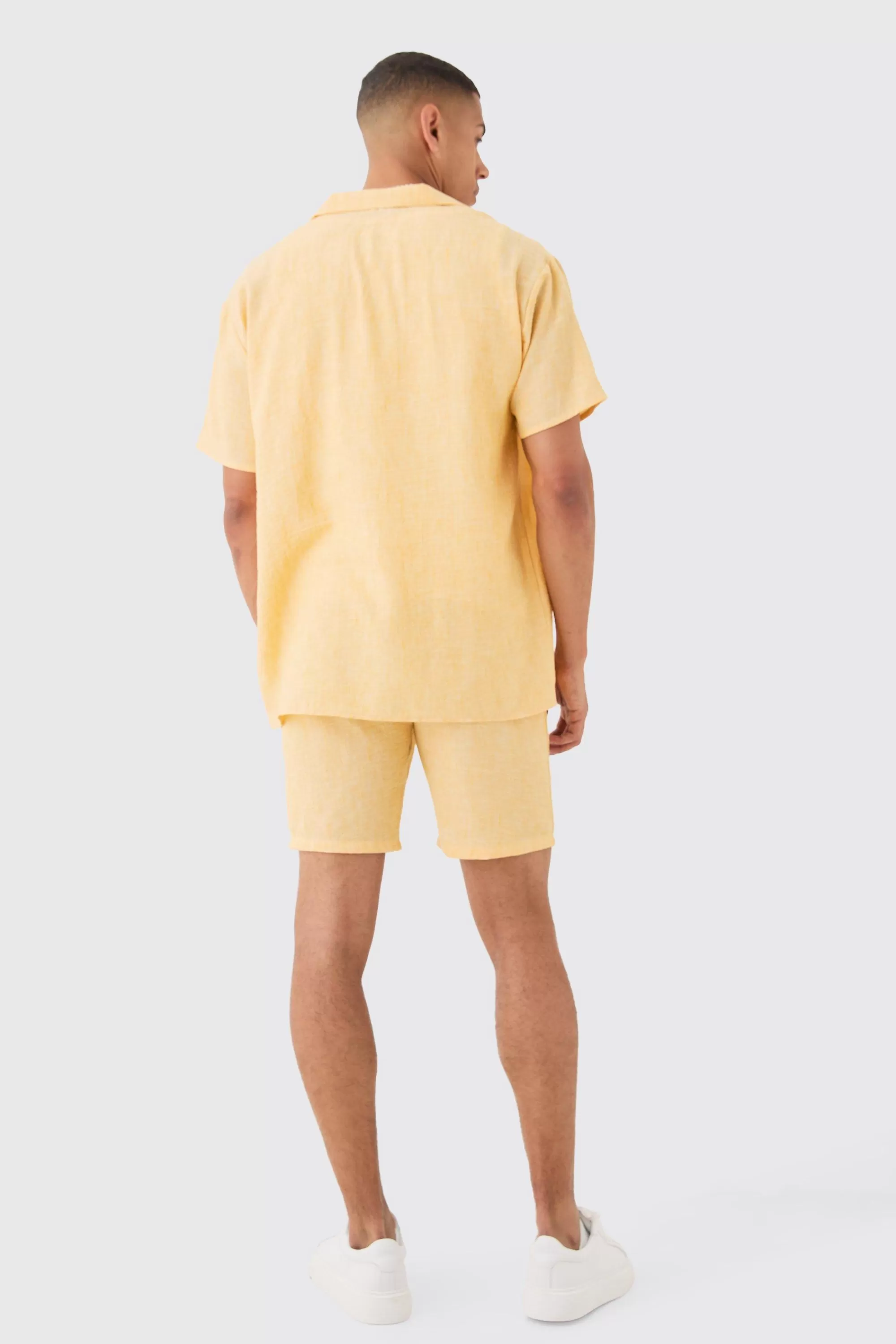 boohooMAN Oversized Linen Look Shirt & Short Set | UK