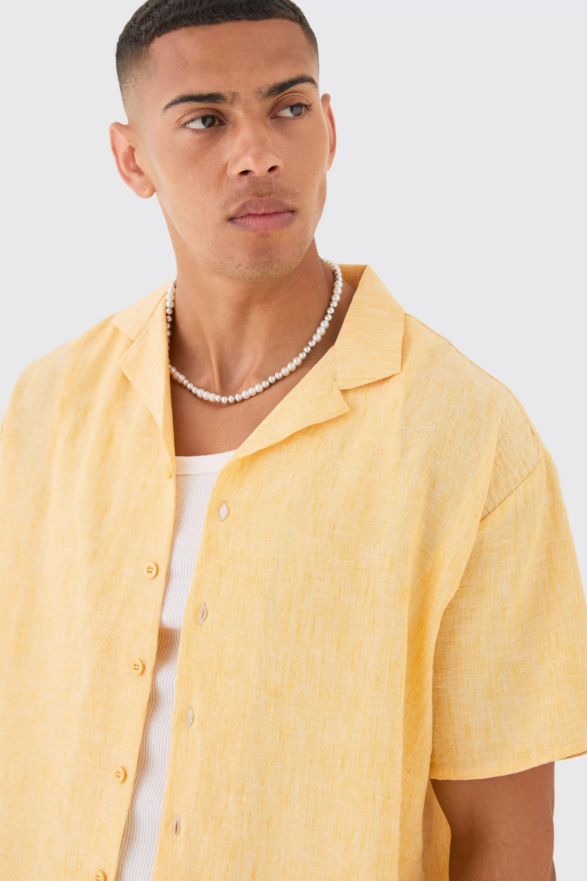 boohooMAN Oversized Linen Look Shirt & Short Set | UK