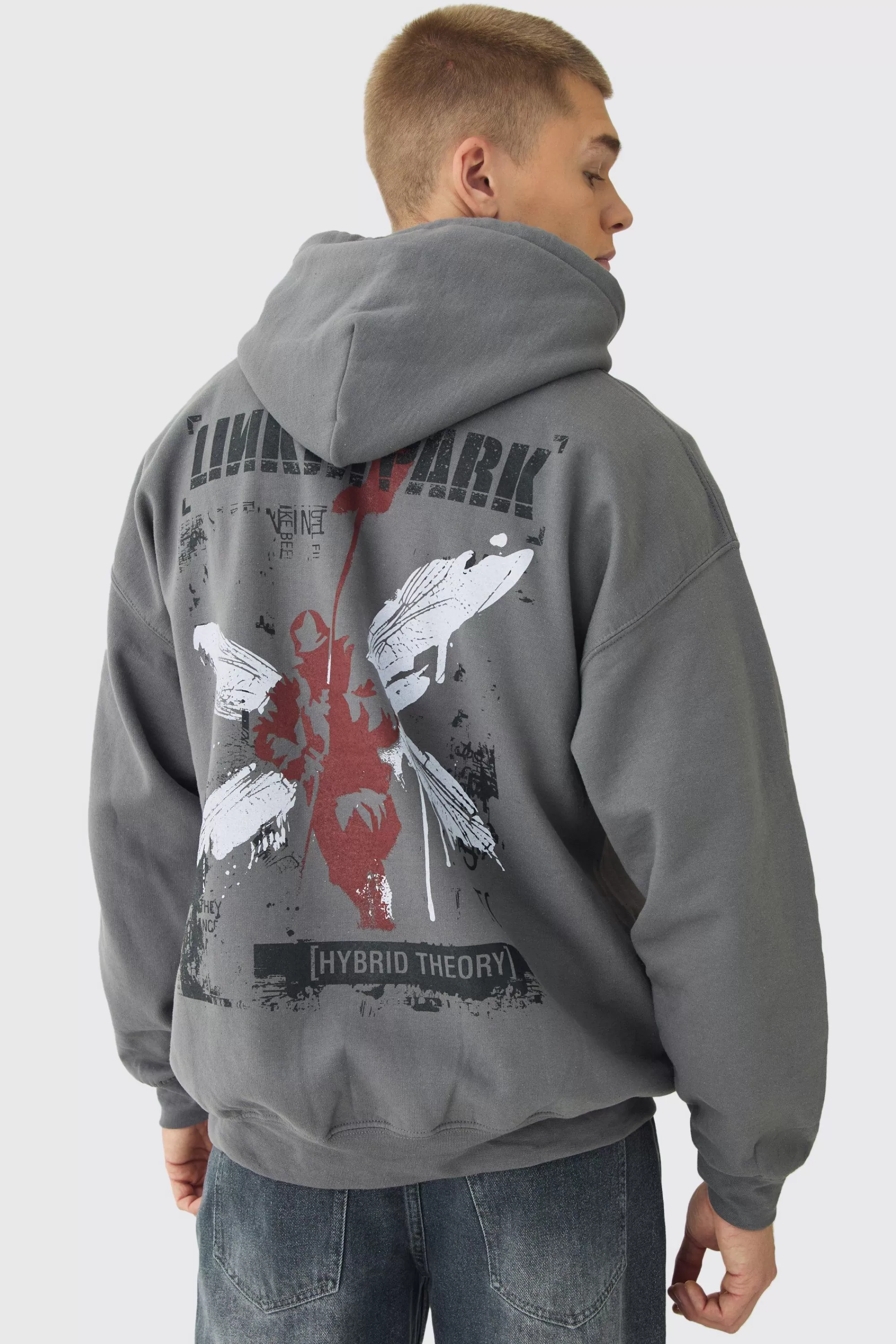 boohooMAN Oversized Linkin Park Wash License Hoodie | UK