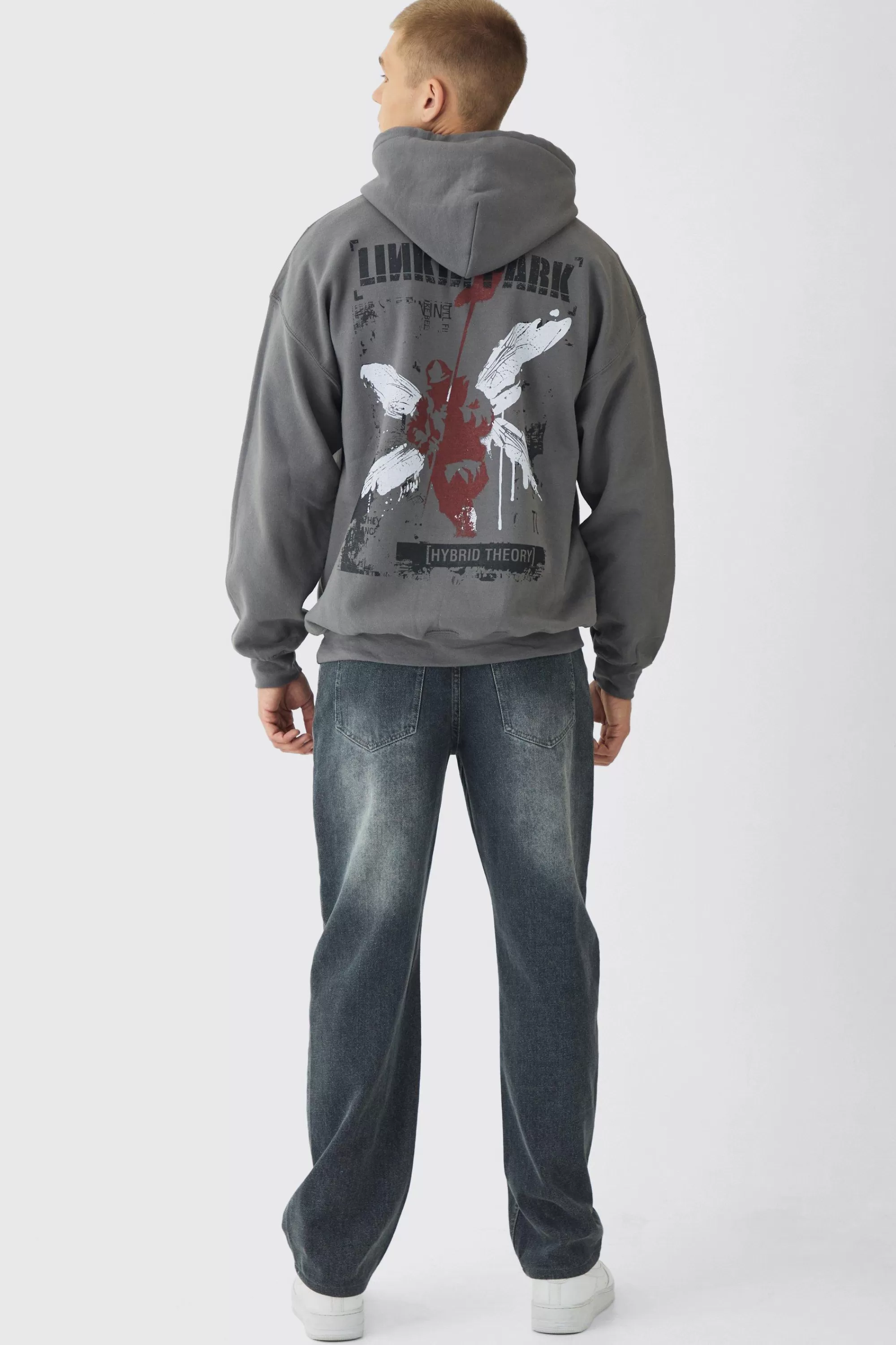 boohooMAN Oversized Linkin Park Wash License Hoodie | UK