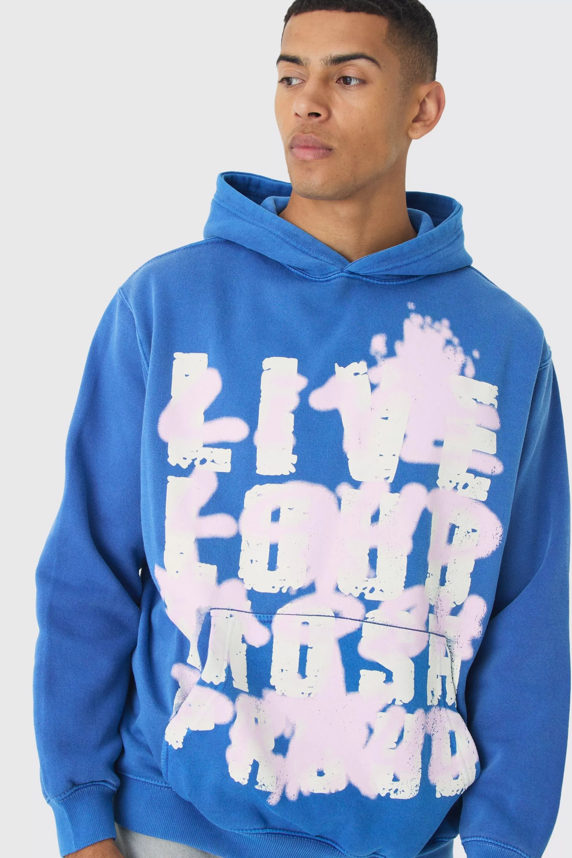 boohooMAN Oversized Live Loud Printed Hoodie | UK