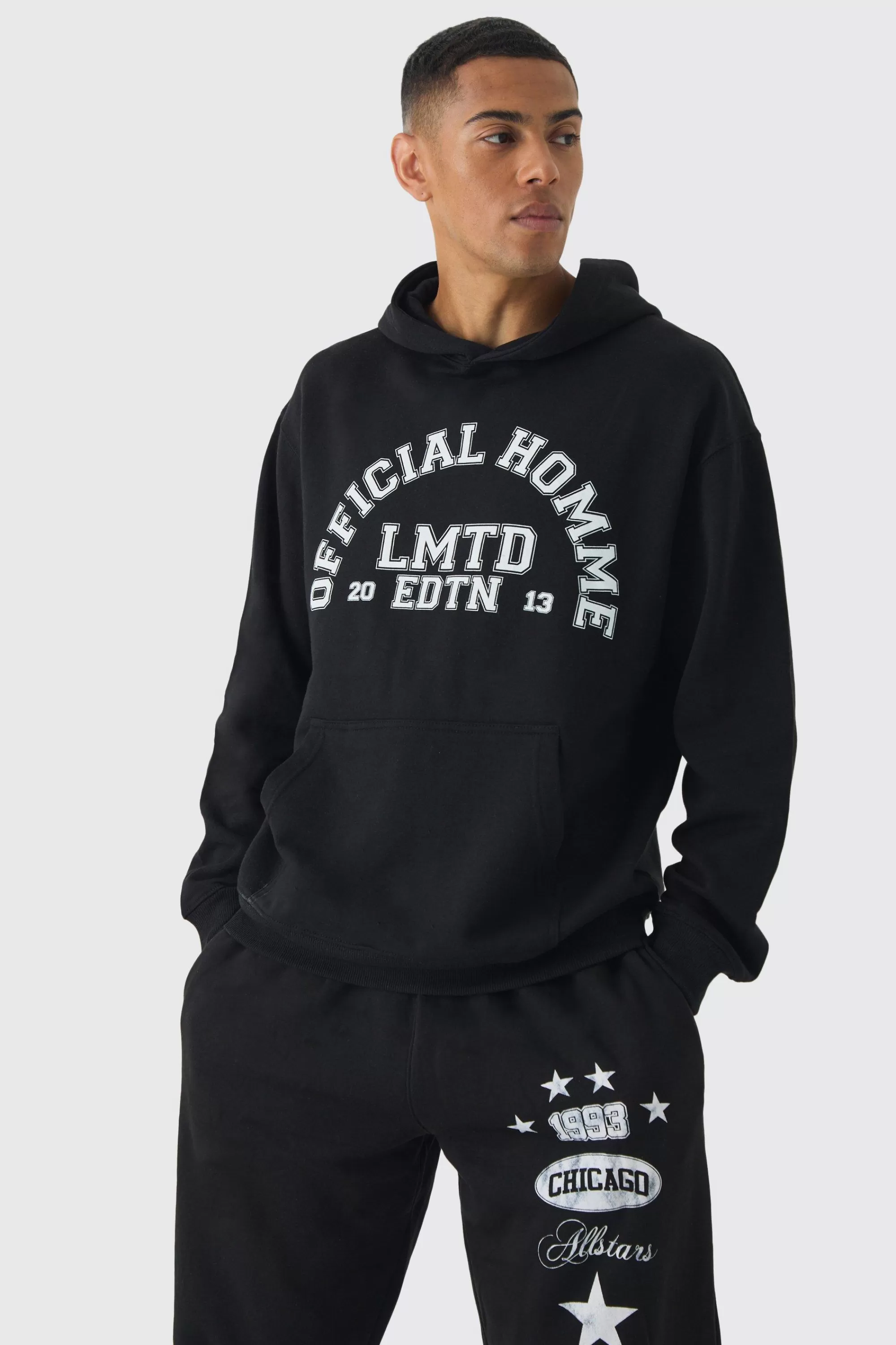 boohooMAN Oversized LMTD Print Hoodie | UK