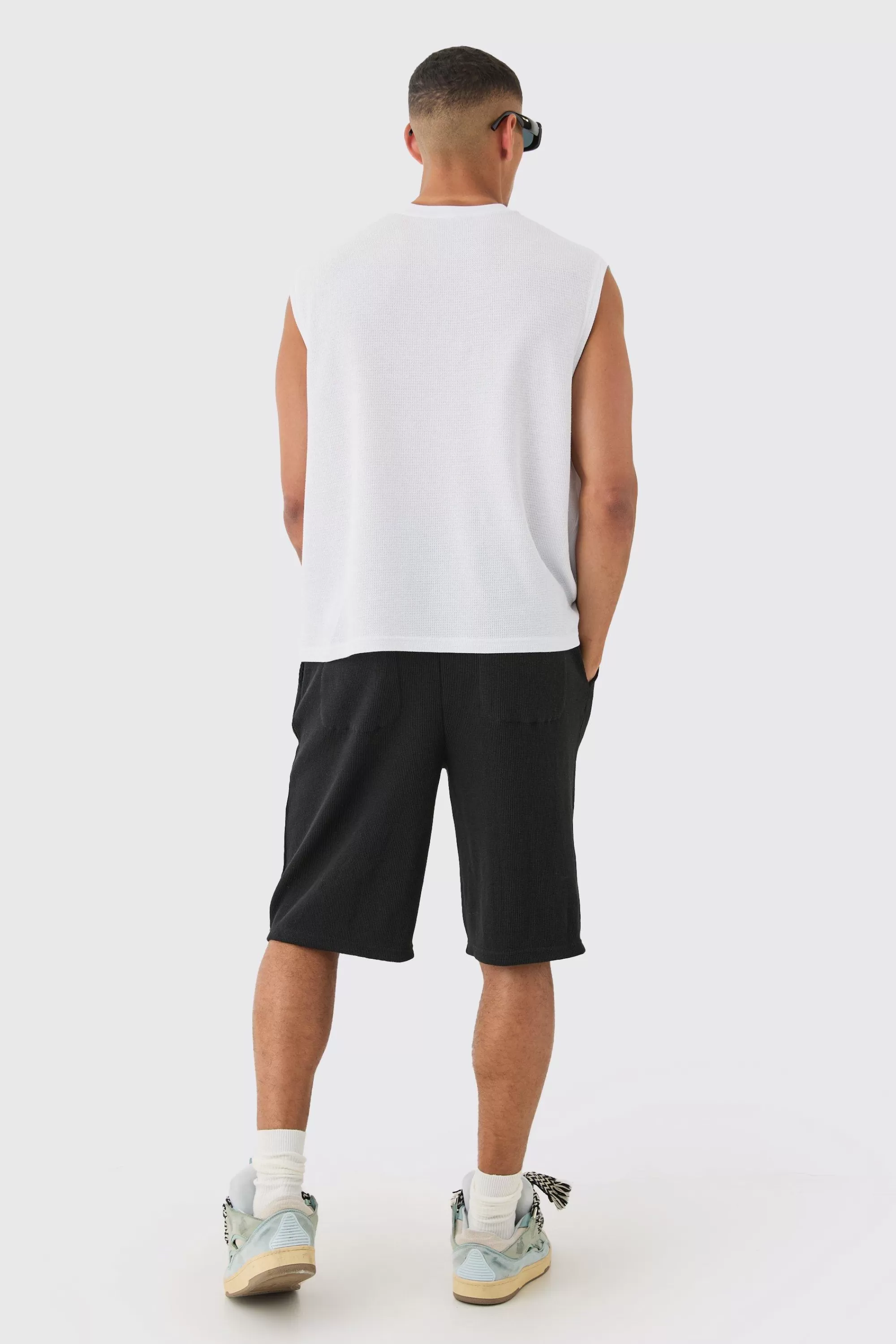 boohooMAN Oversized Long Length Heavyweight Waffle Shorts | UK