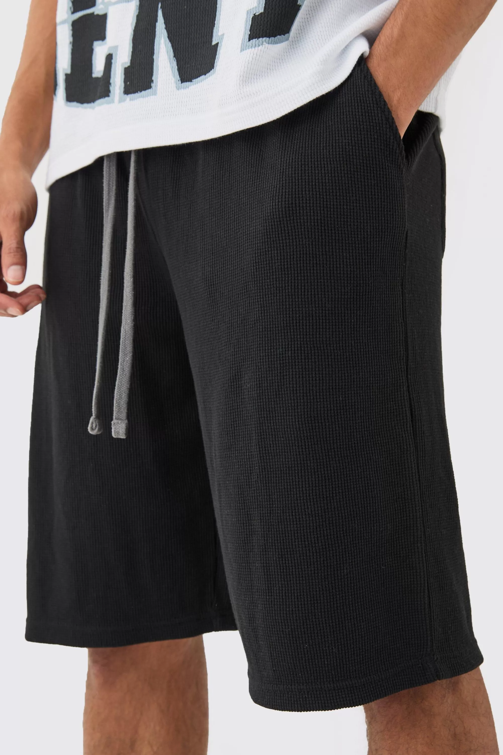 boohooMAN Oversized Long Length Heavyweight Waffle Shorts | UK