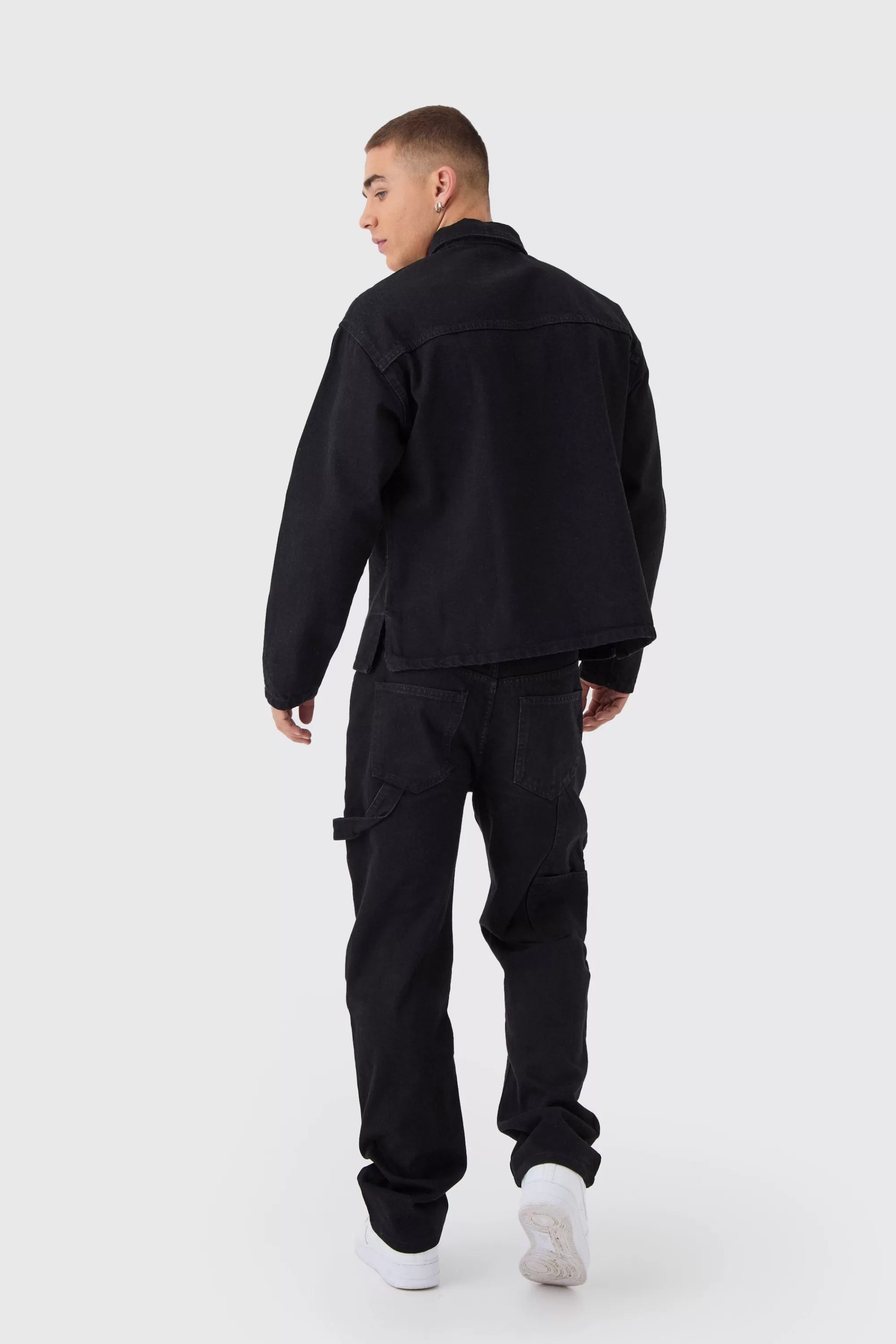 boohooMAN Oversized Long Sleeve 1/4 Neck Denim Shirt | UK