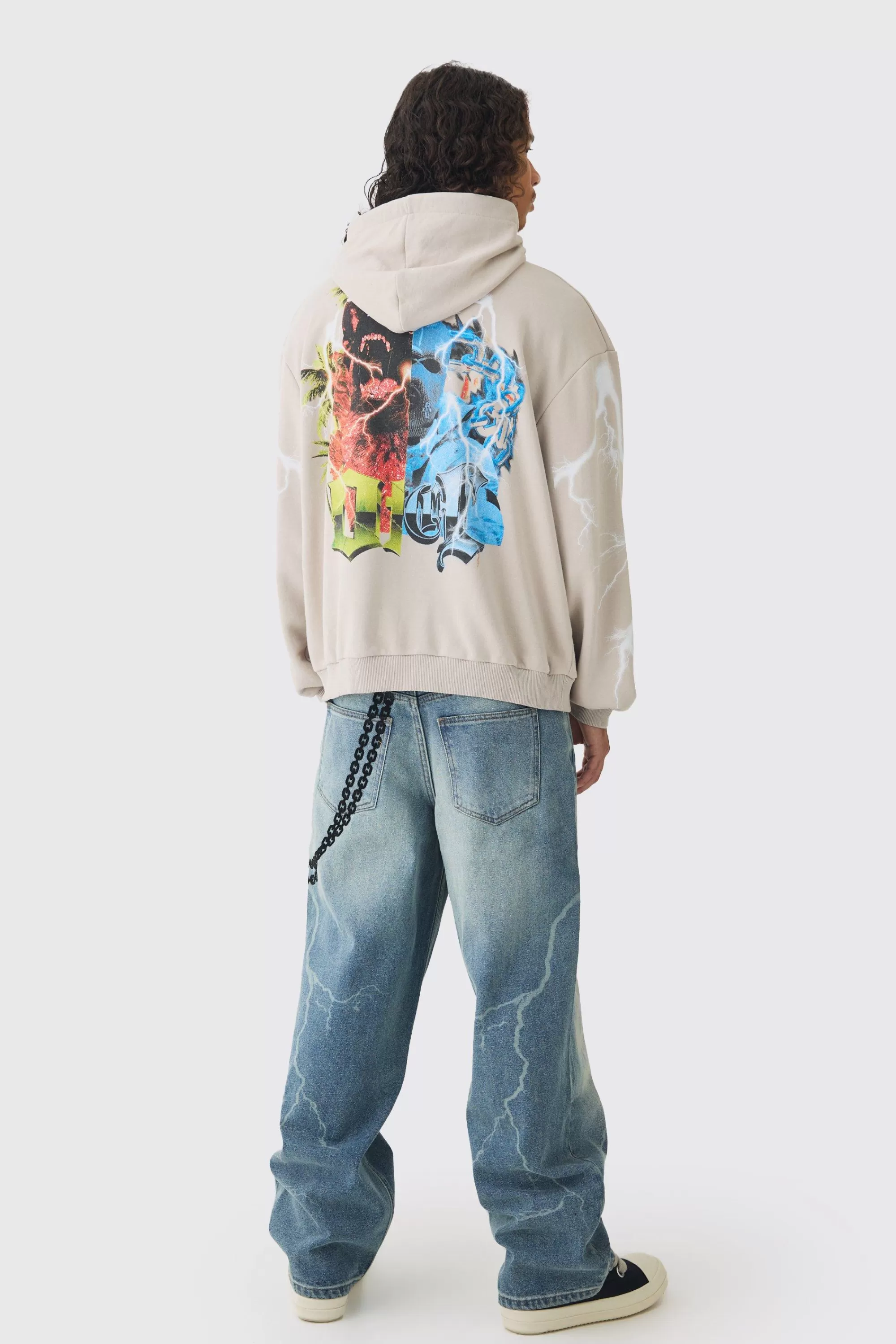 boohooMAN Oversized Loopback OFCL Gothic Print Hoodie | UK
