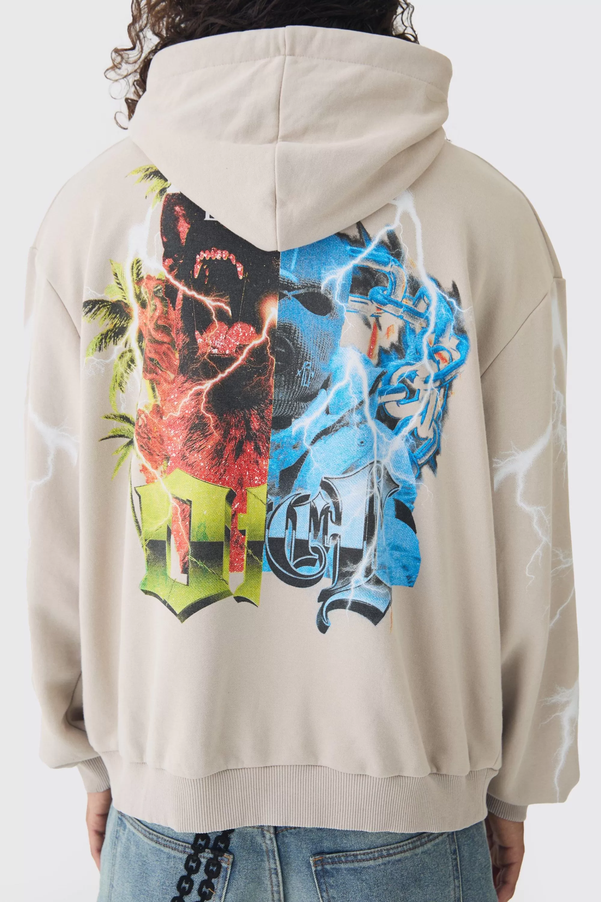 boohooMAN Oversized Loopback OFCL Gothic Print Hoodie | UK