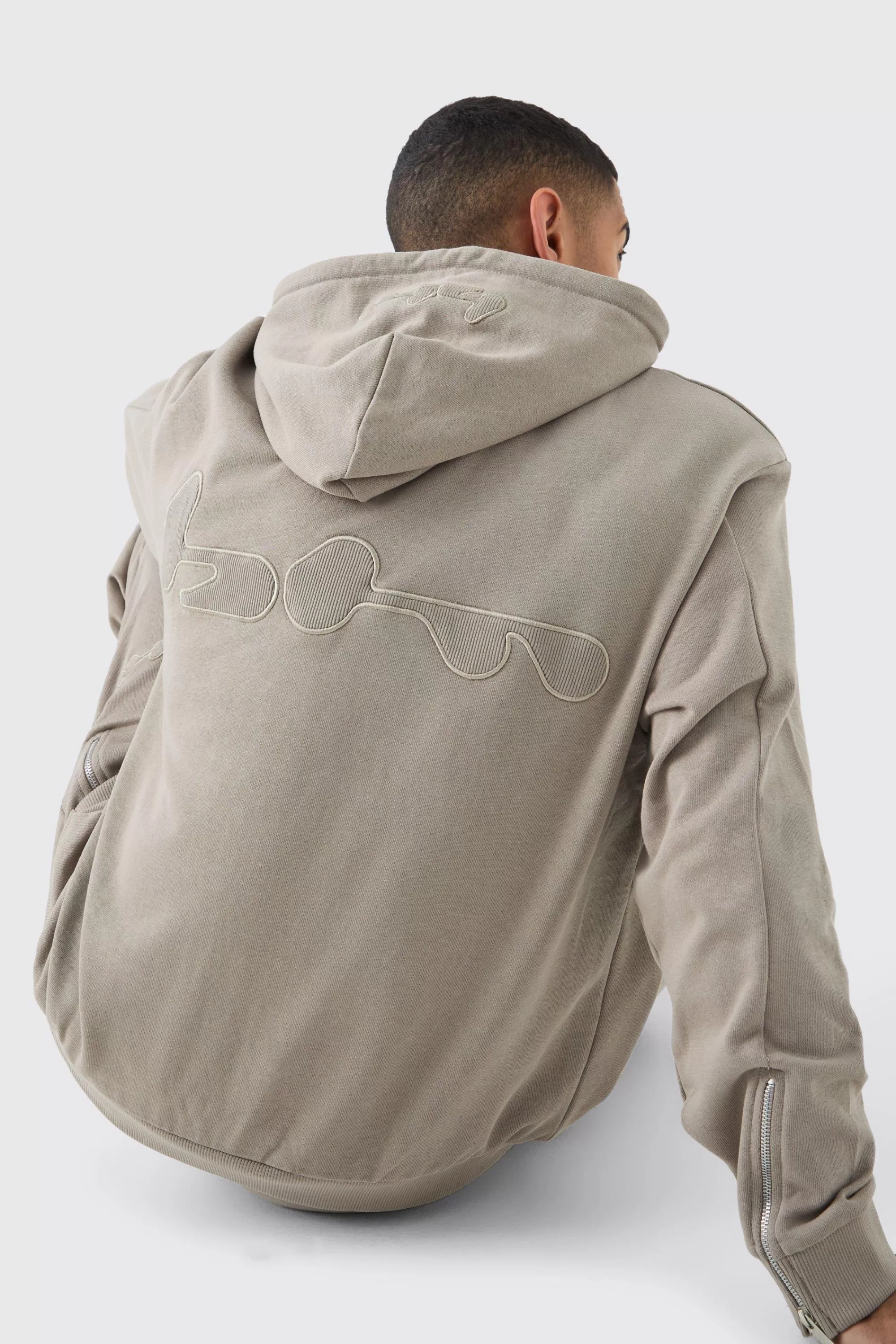 boohooMAN Oversized Loopback Ribbed Applique Hoodie | UK