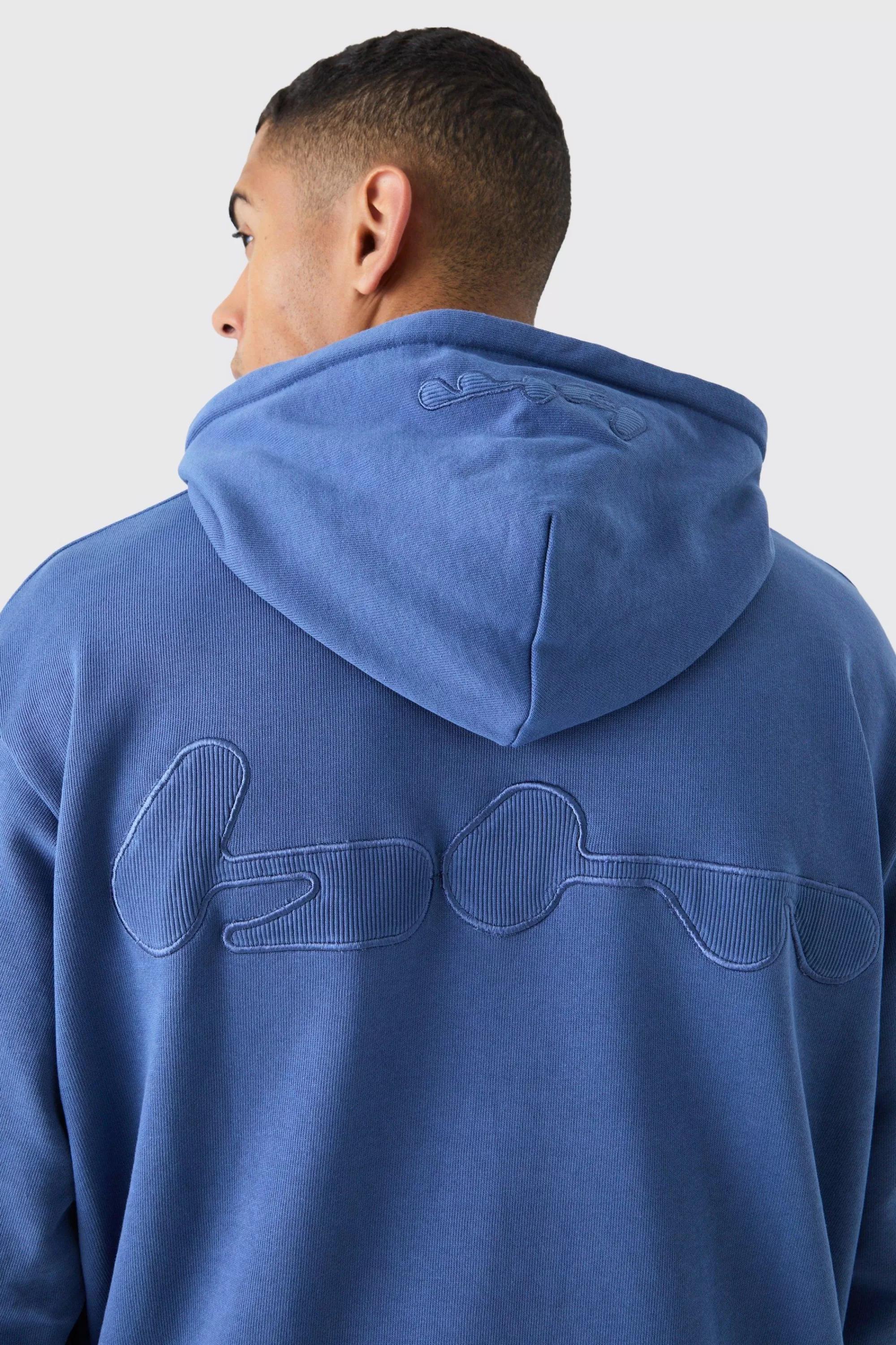 boohooMAN Oversized Loopback Ribbed Applique Hoodie | UK