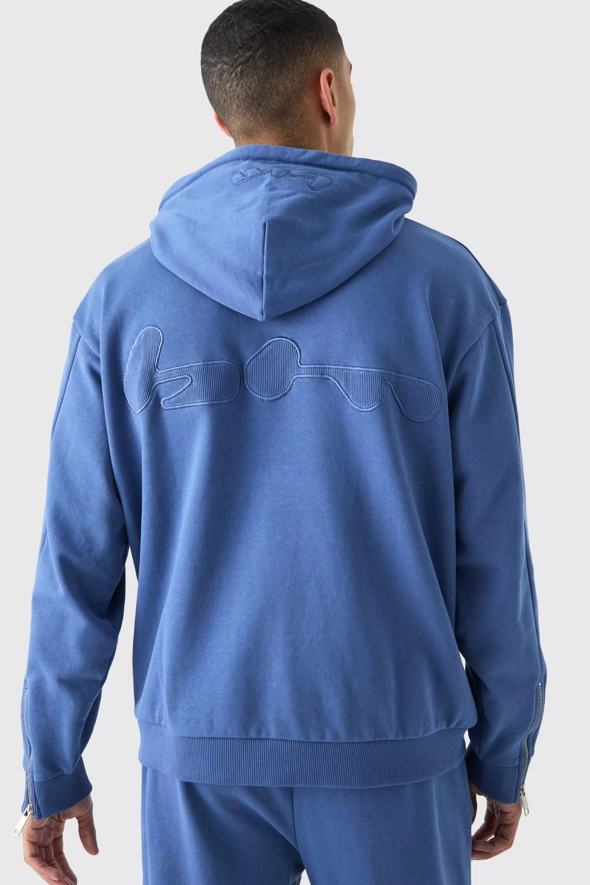 boohooMAN Oversized Loopback Ribbed Applique Hoodie | UK