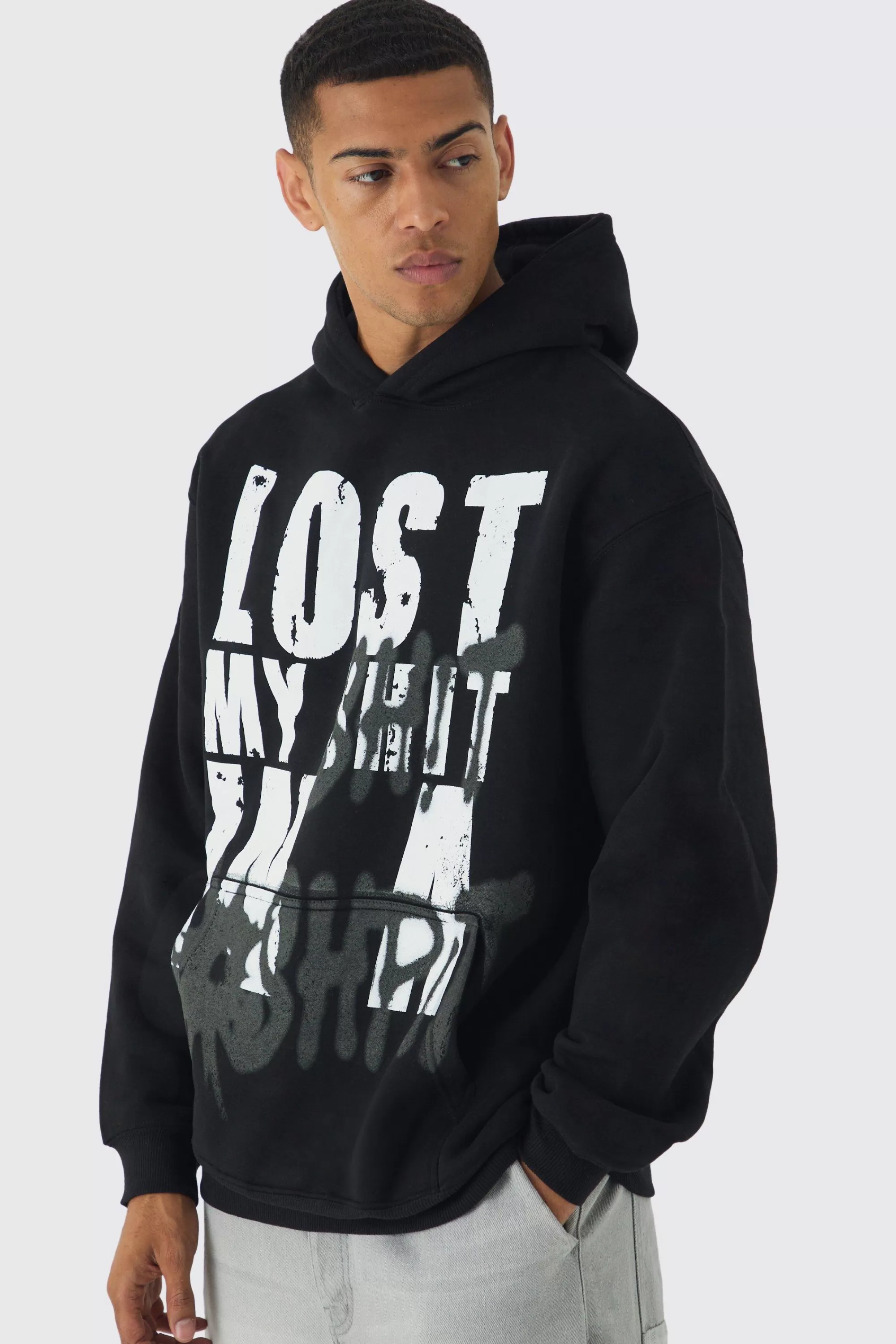boohooMAN Oversized Lost Printed Hoodie | UK