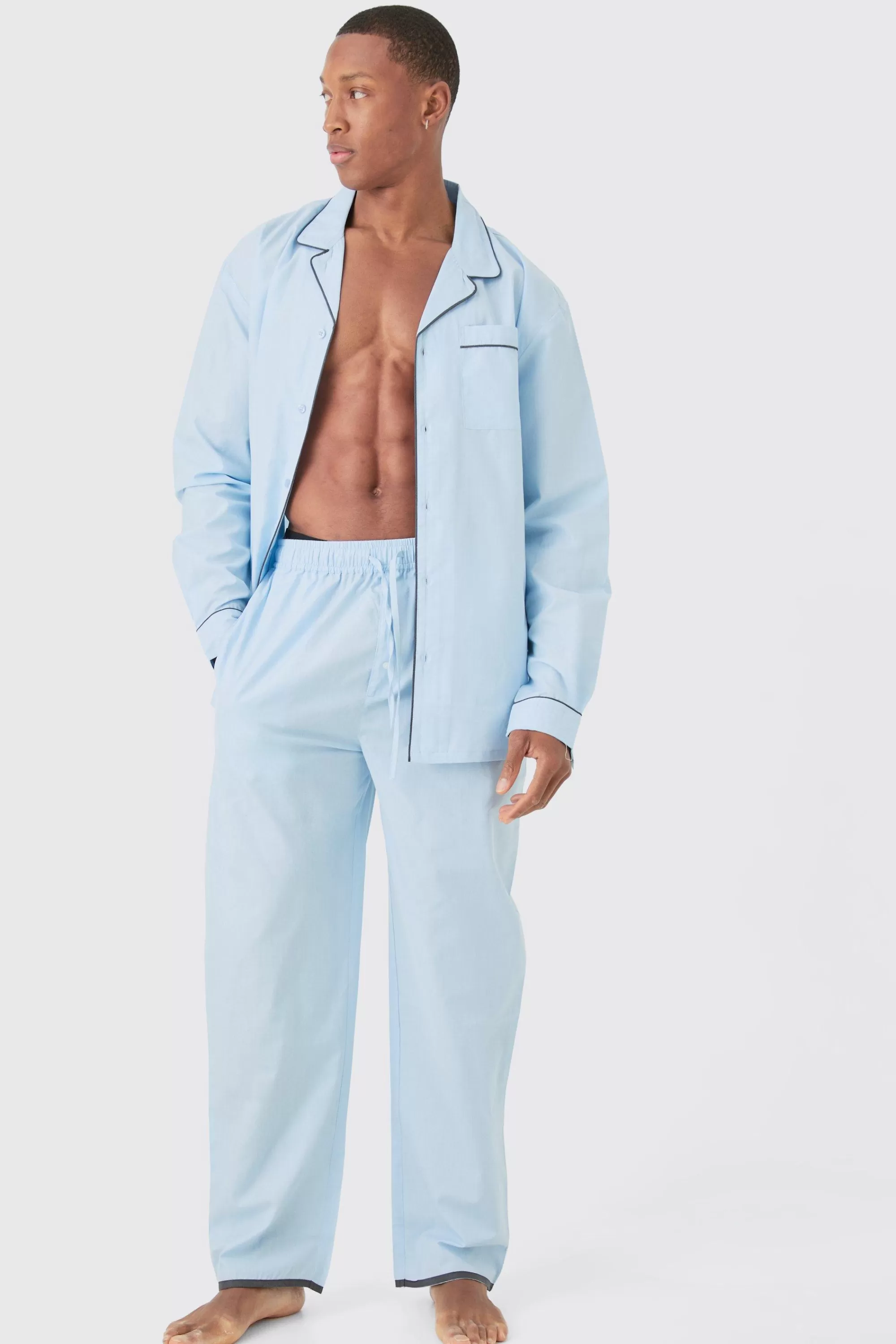 boohooMAN Oversized Lounge Shirt & Bottom Set | UK