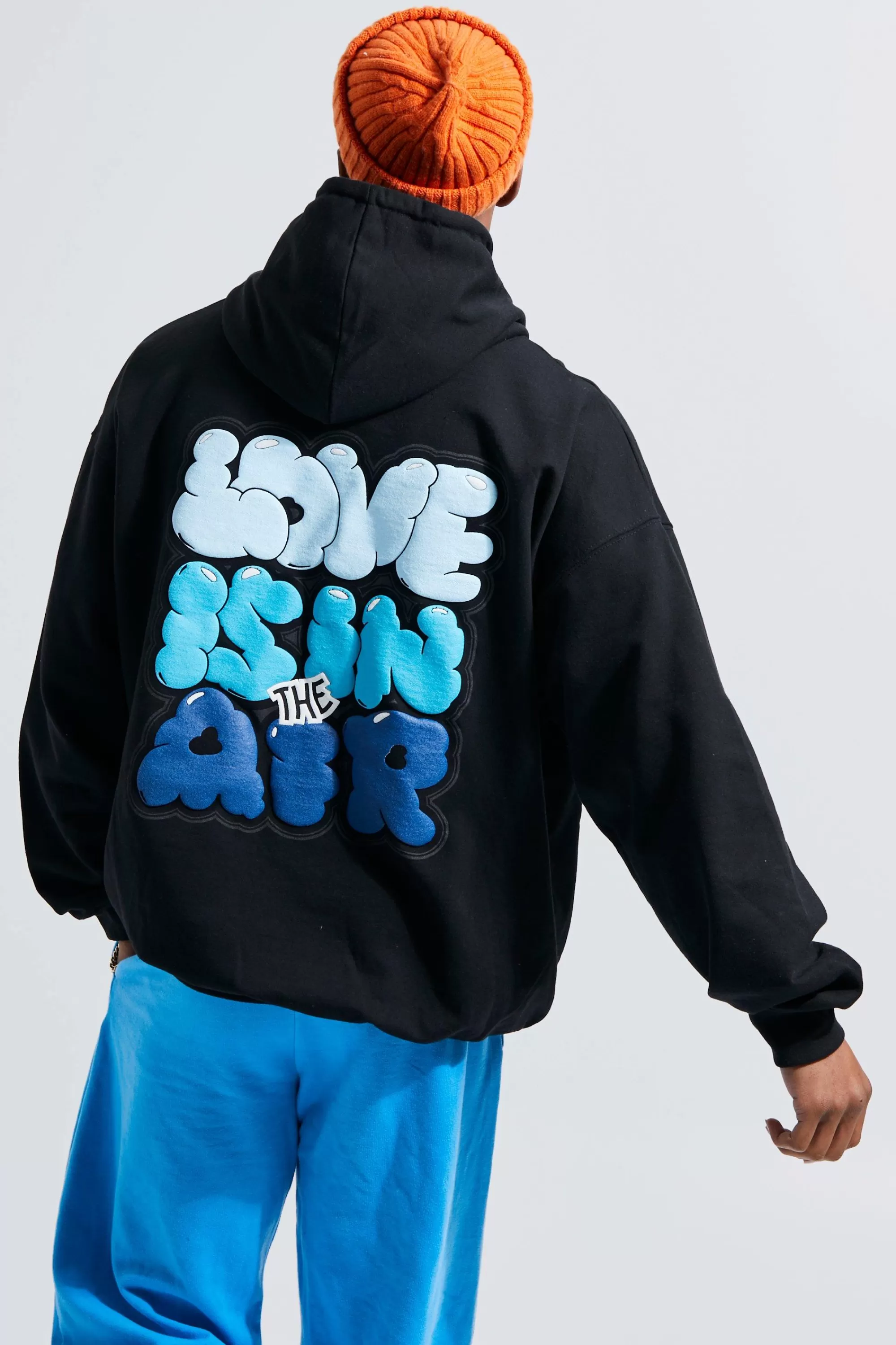 boohooMAN Oversized Love Is In The Air Puff Print Hoodie | UK