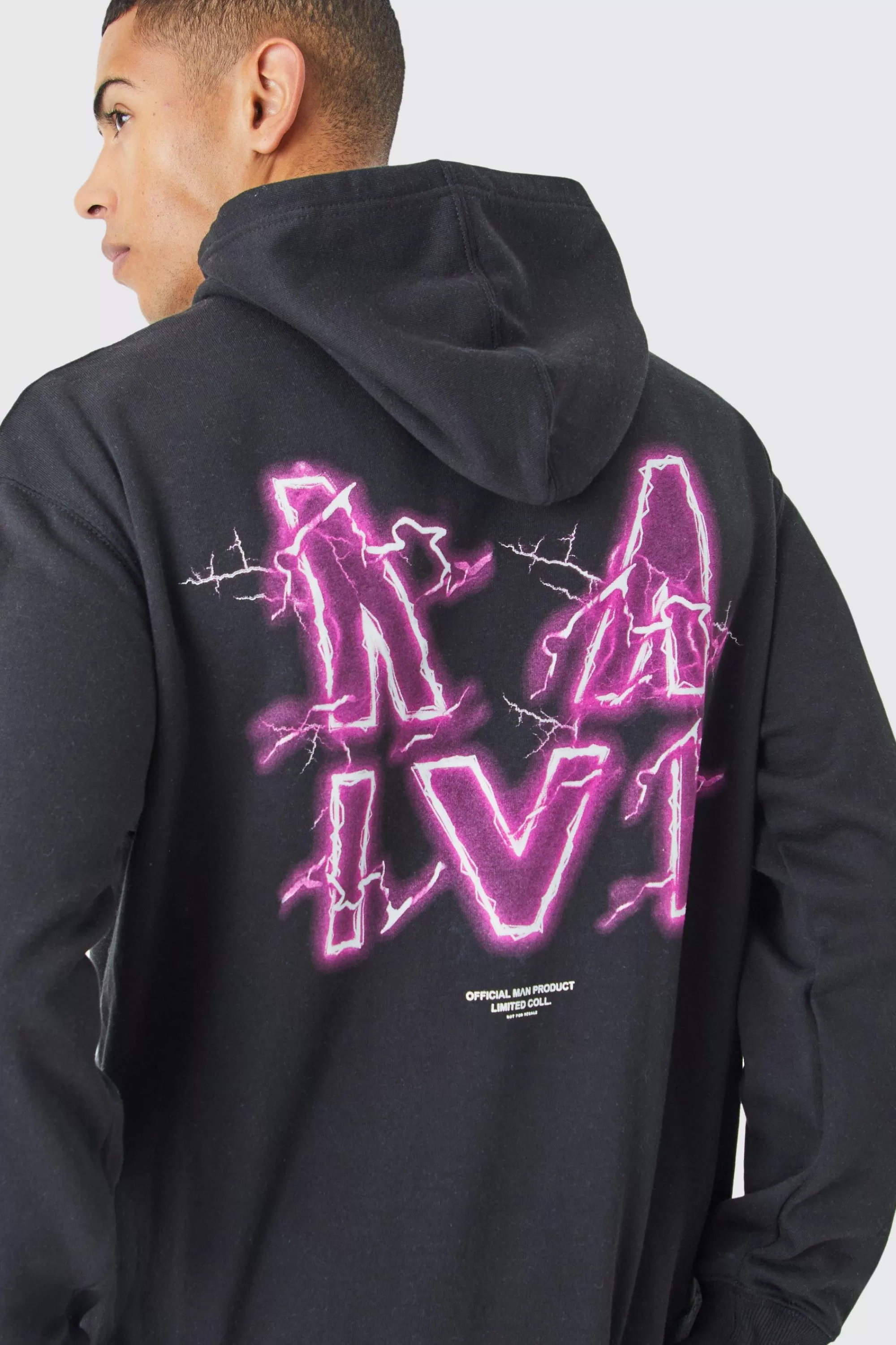 boohooMAN Oversized M Lightning Graphic Hoodie | UK