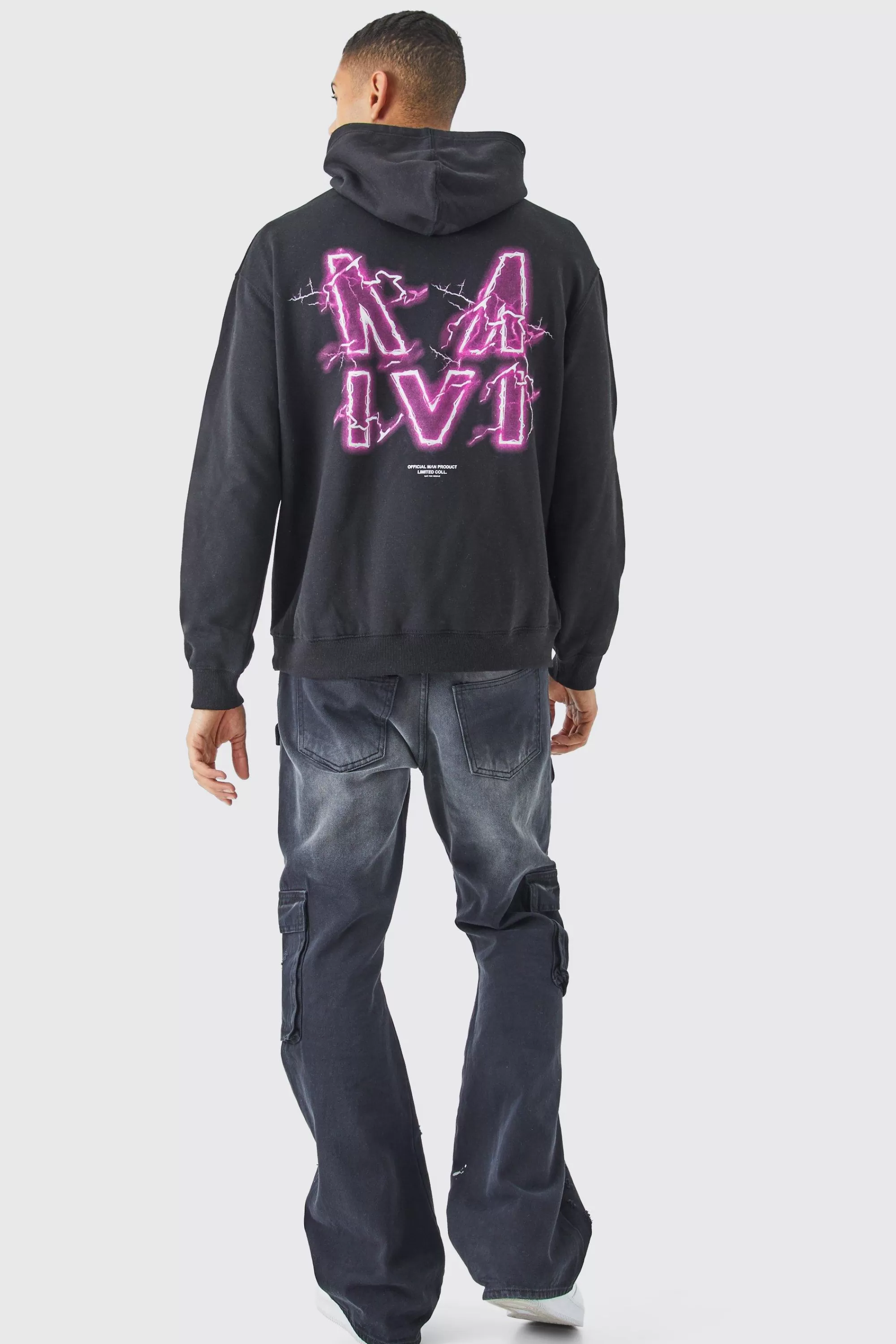 boohooMAN Oversized M Lightning Graphic Hoodie | UK