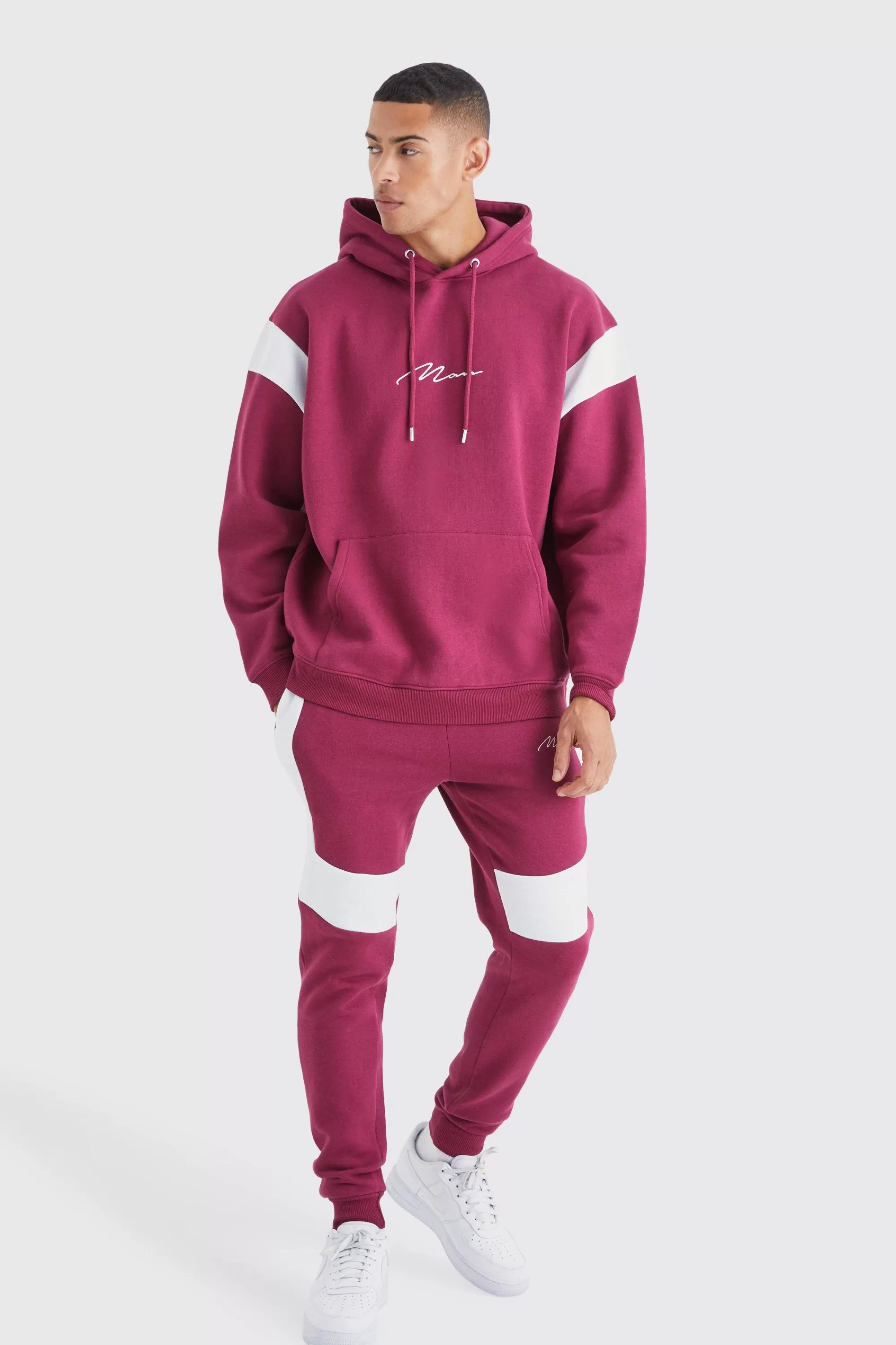 boohooMAN Oversized Man Colour Block Hooded Tracksuit | UK