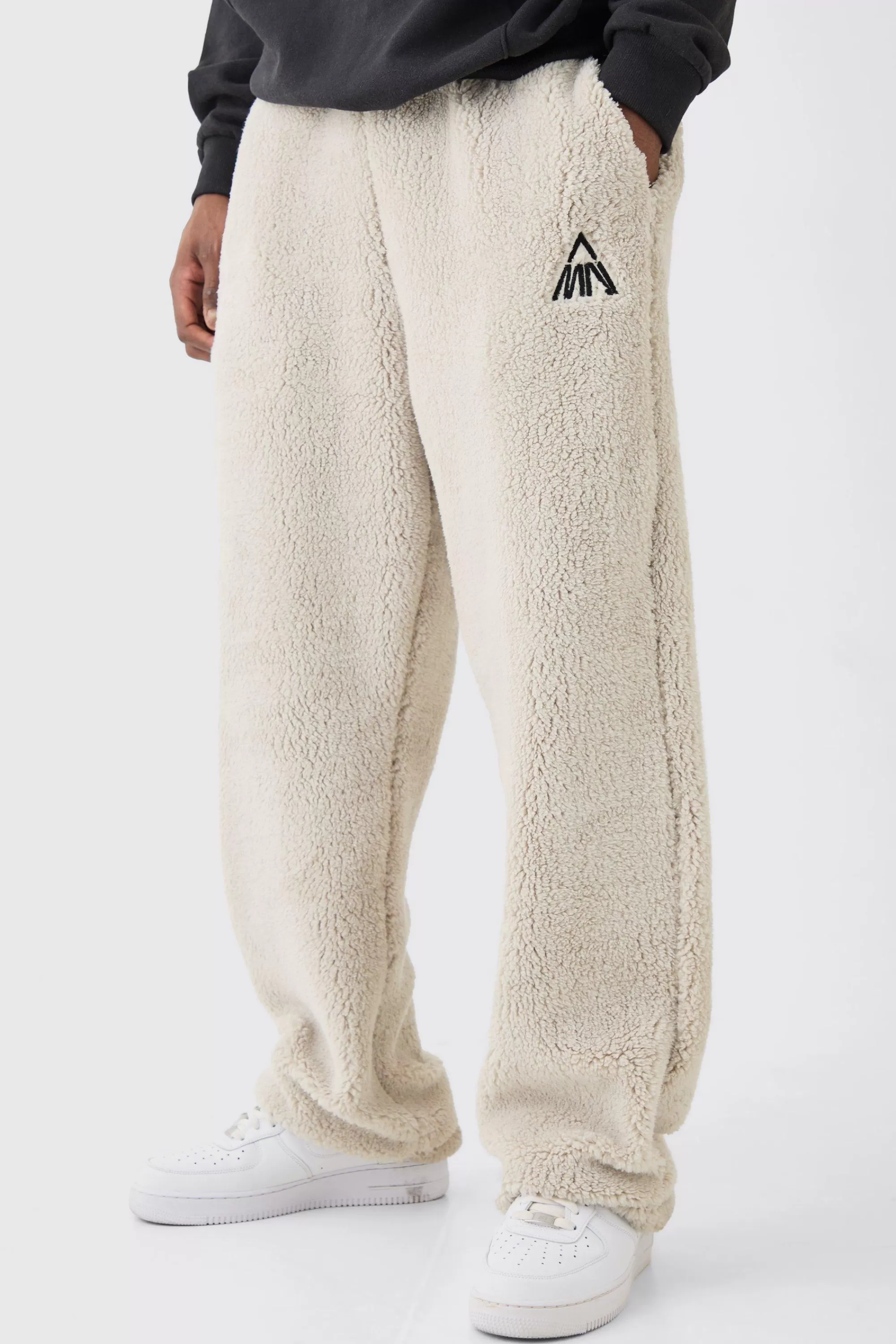boohooMAN Oversized Man Embroidery Borg Jogger | UK