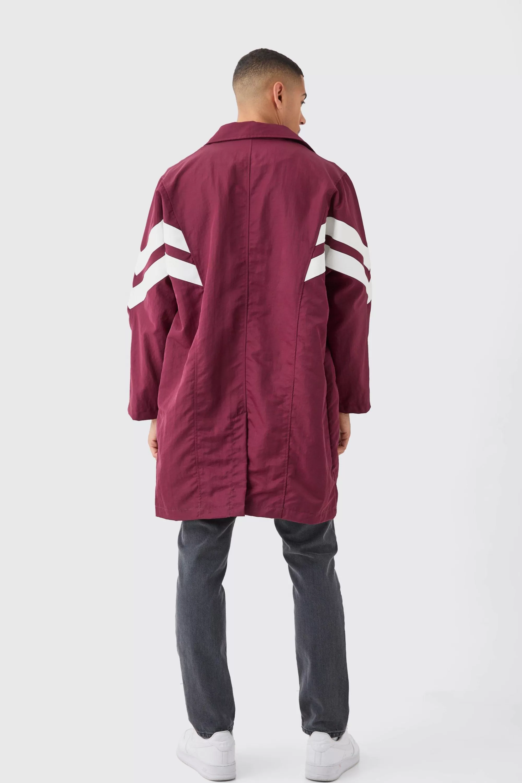 boohooMAN Oversized Nylon Mac With Pu Stripes | UK