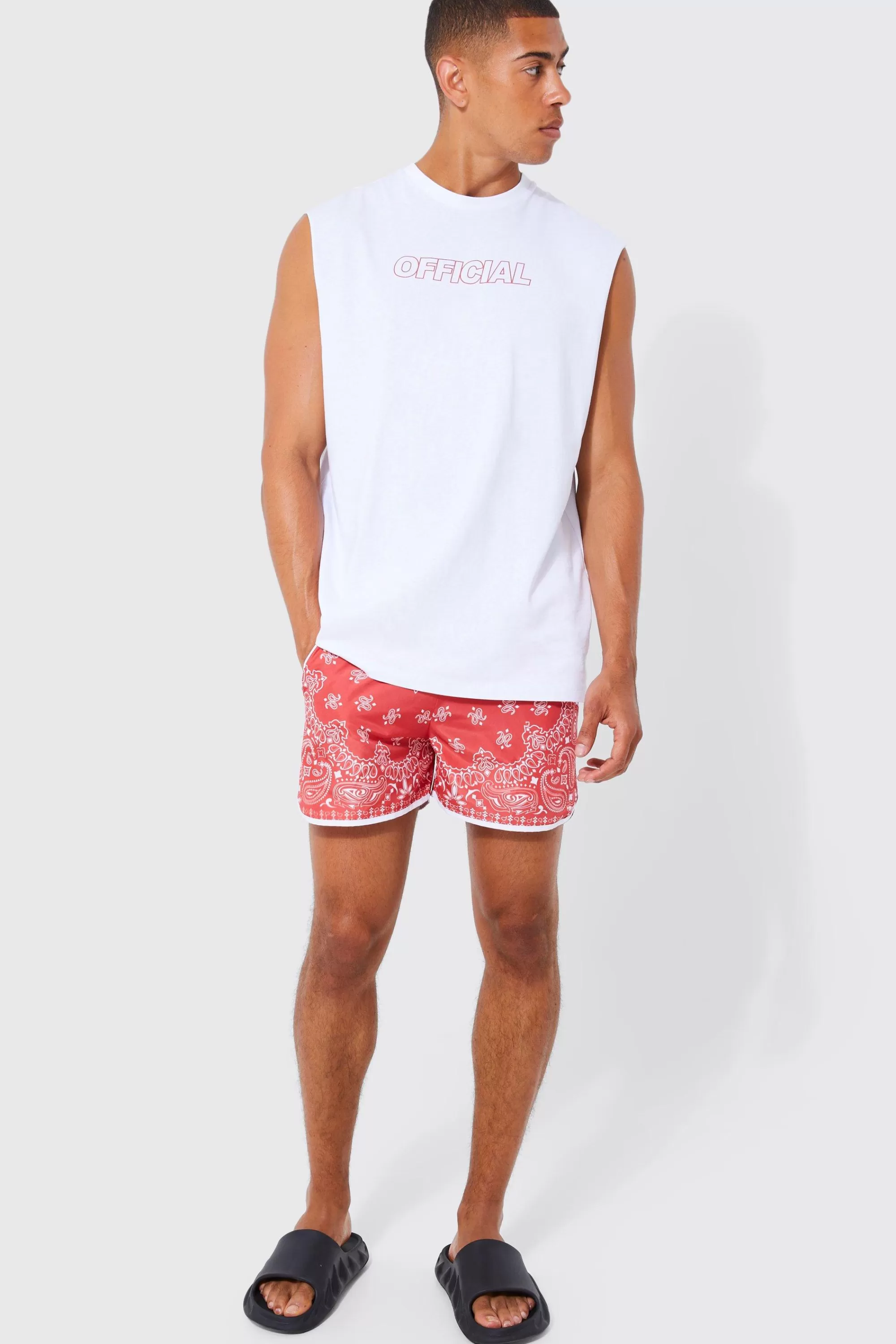 boohooMAN Oversized Official Tank & Bandana Swim Set | UK
