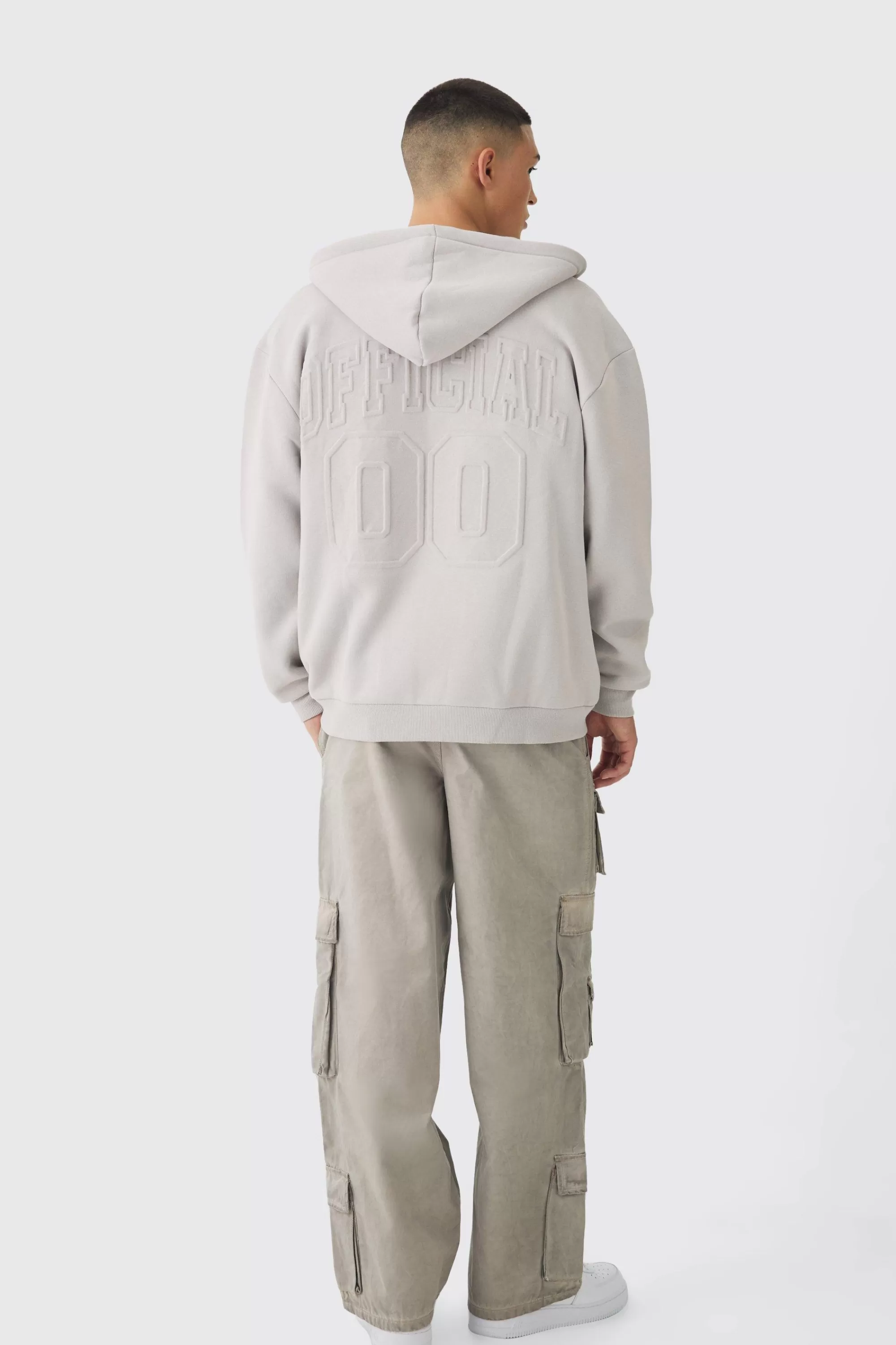 boohooMAN Oversized Official Varsity Embossed Zip Through Hoodie | UK