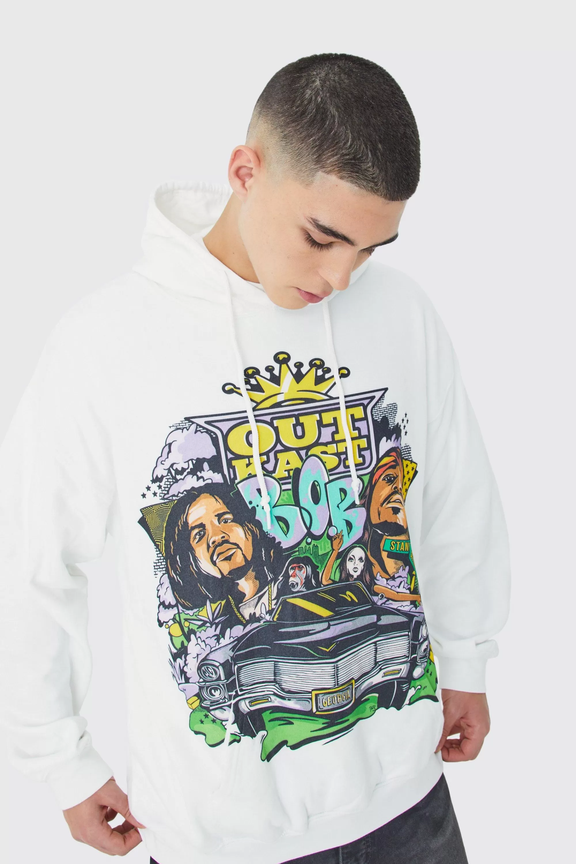 boohooMAN Oversized Outcast Grafitti License Hoodie | UK