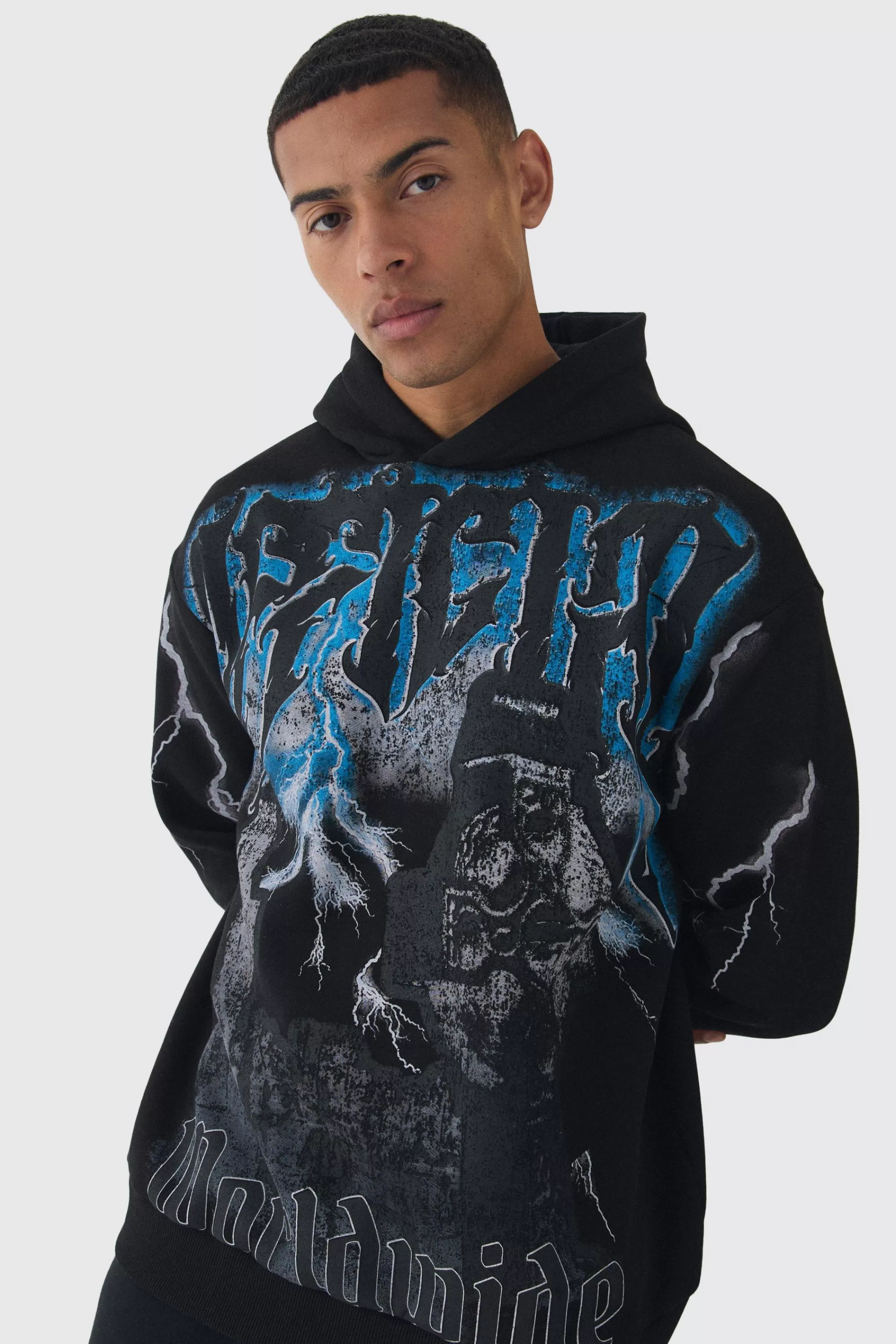 boohooMAN Oversized Over Seams Official Gravestone Graphic Hoodie | UK