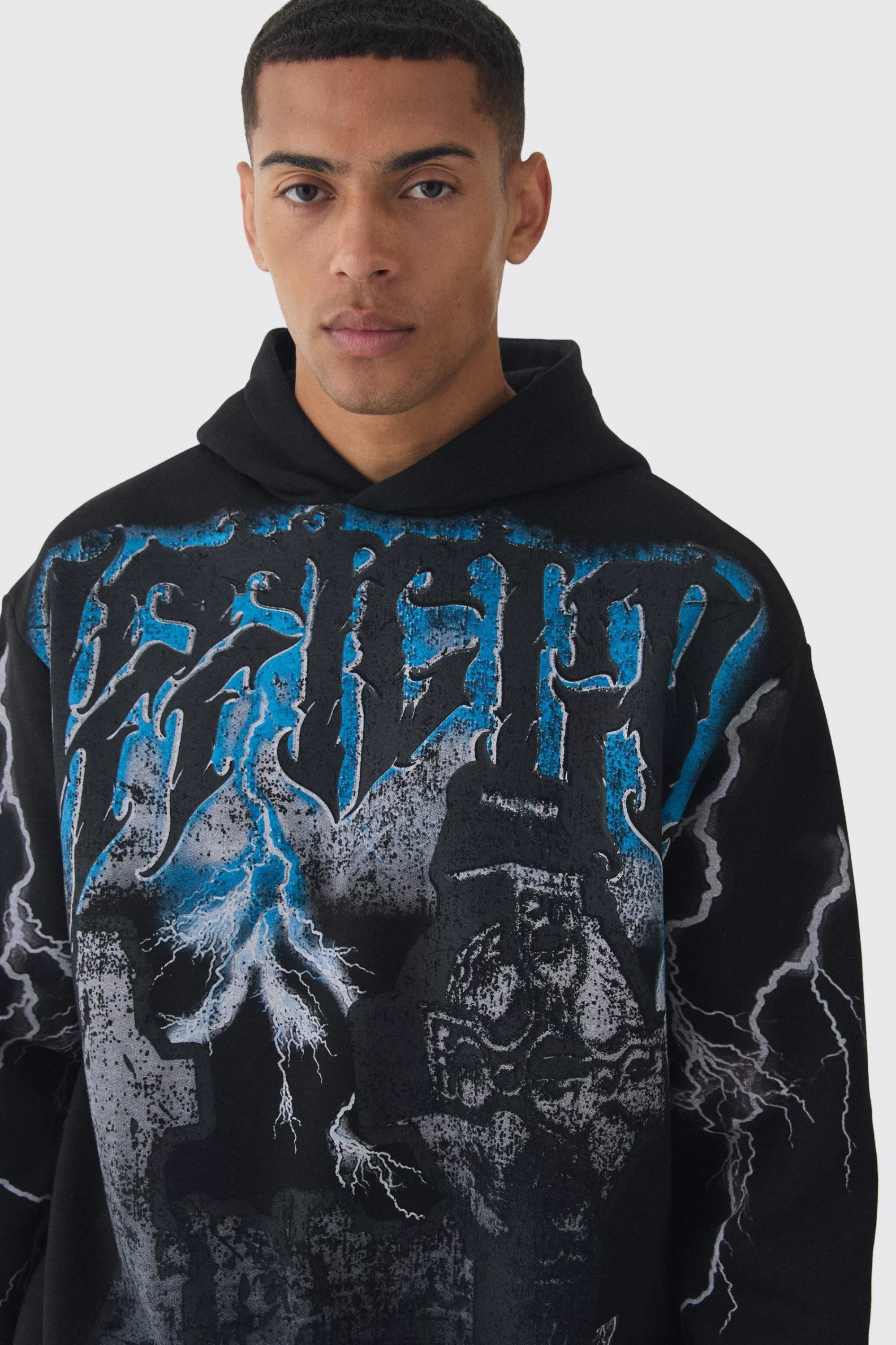 boohooMAN Oversized Over Seams Official Gravestone Graphic Hoodie | UK