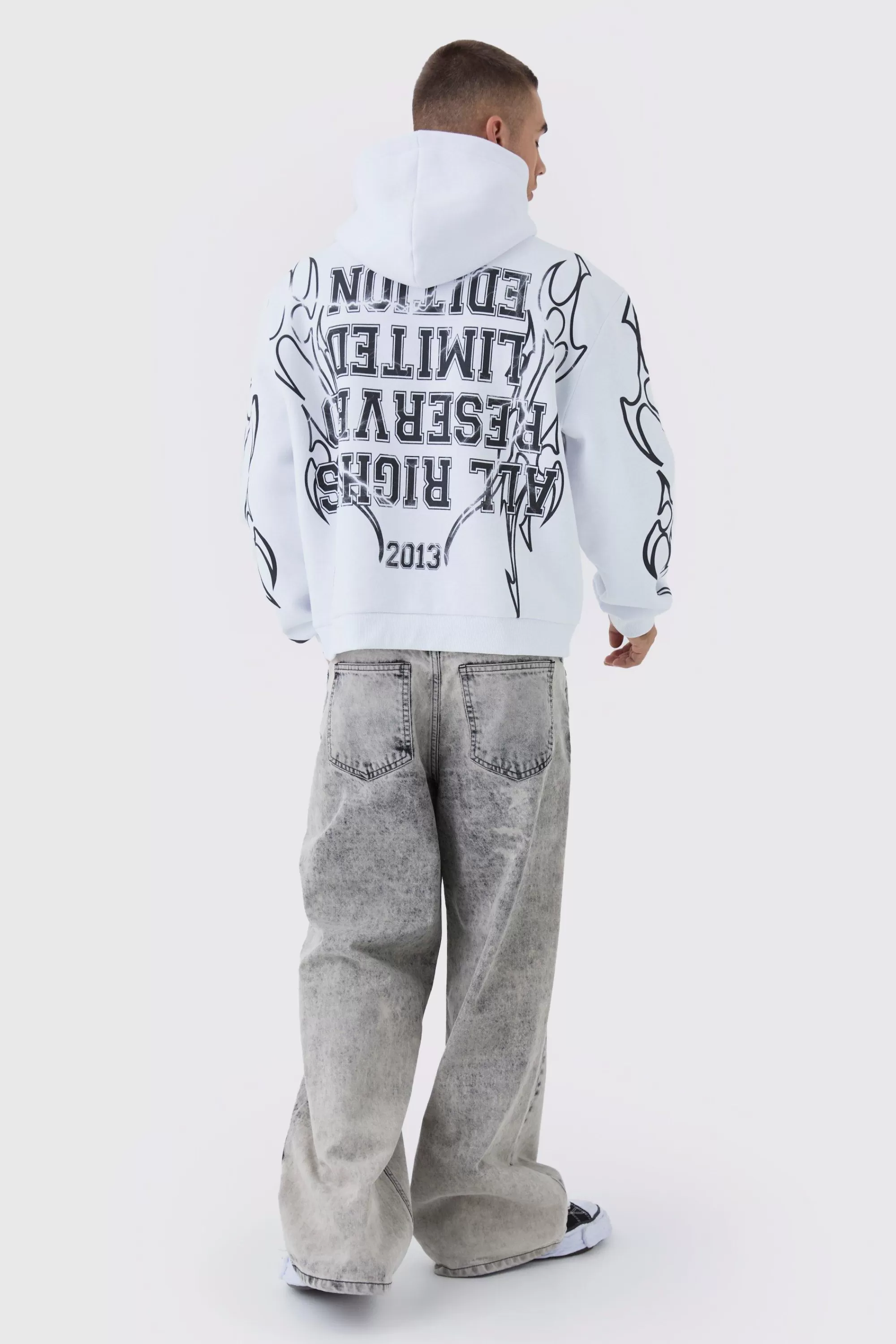 boohooMAN Oversized Over Seams Rottweiler Lightning Graphic Hoodie | UK