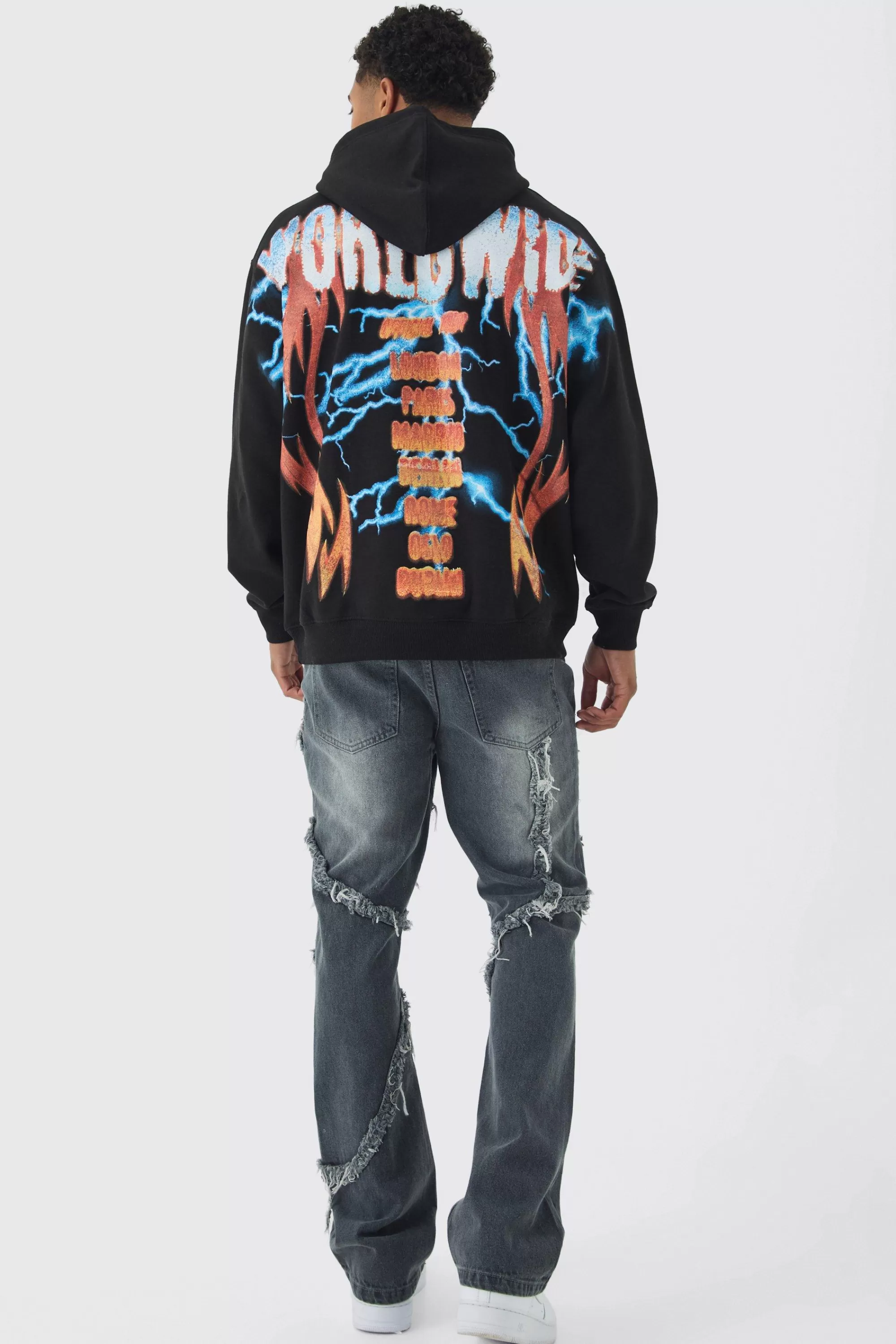 boohooMAN Oversized Over The Seams Lightning Back Graphic Hoodie | UK