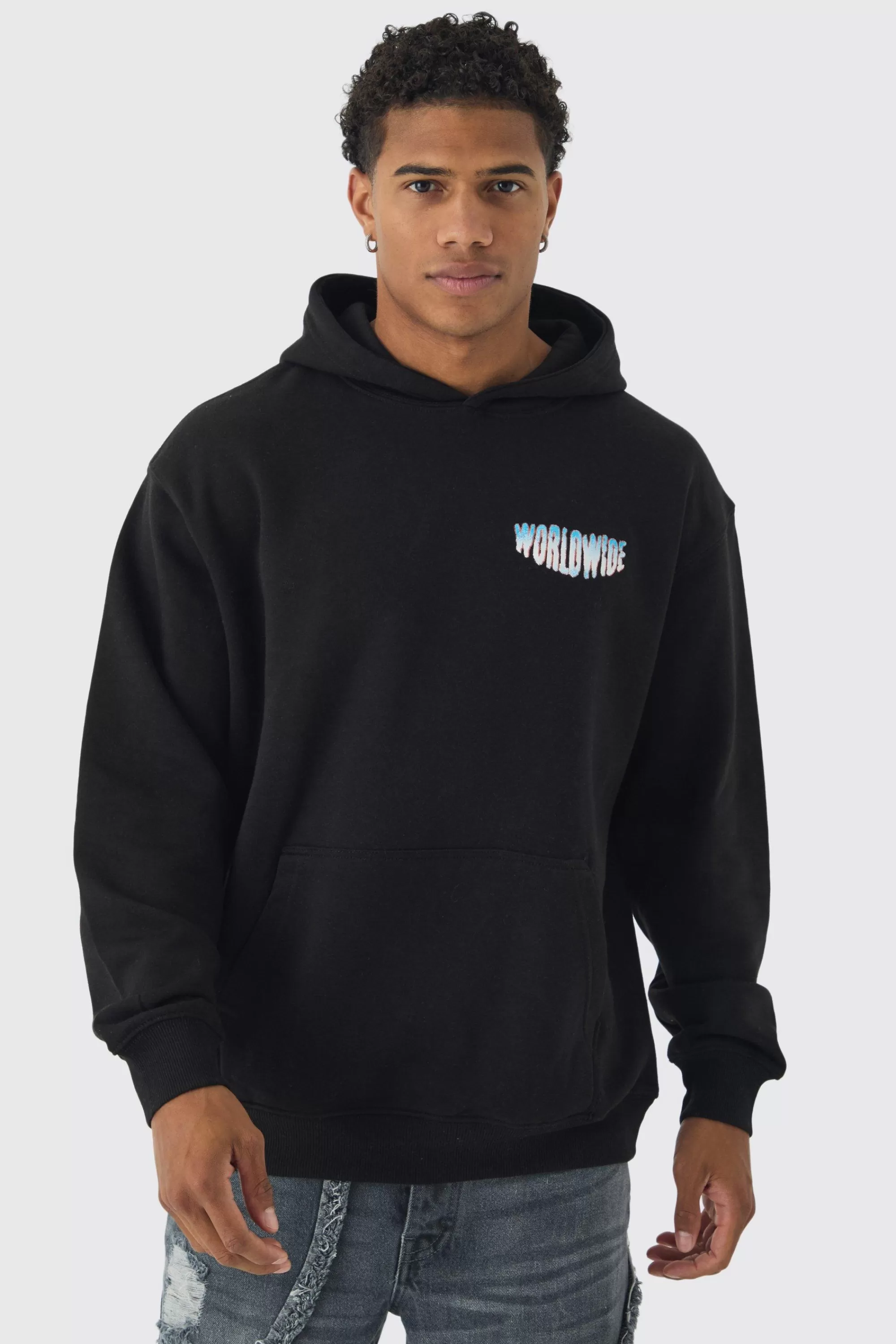 boohooMAN Oversized Over The Seams Lightning Back Graphic Hoodie | UK