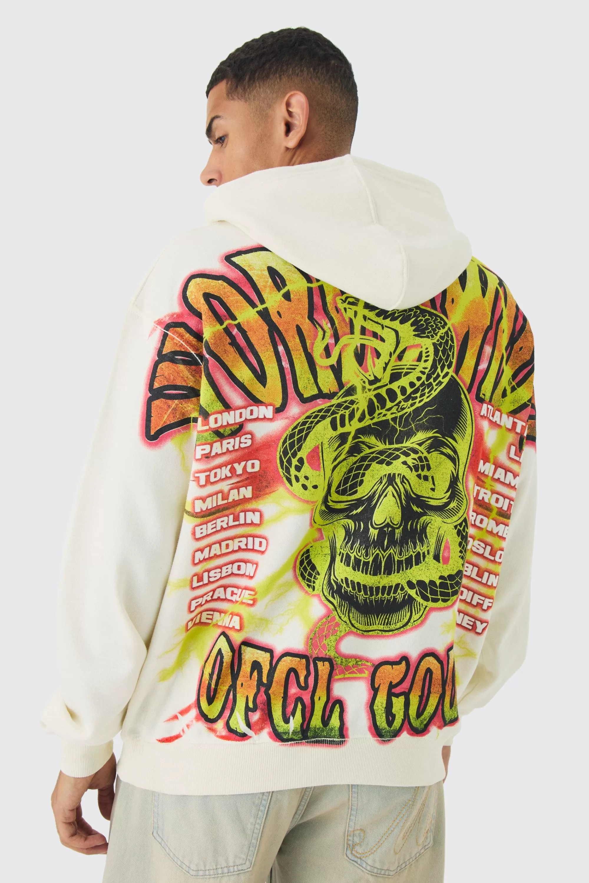 boohooMAN Oversized Over The Seams Ofcl Tour Back Graphic Hoodie | UK
