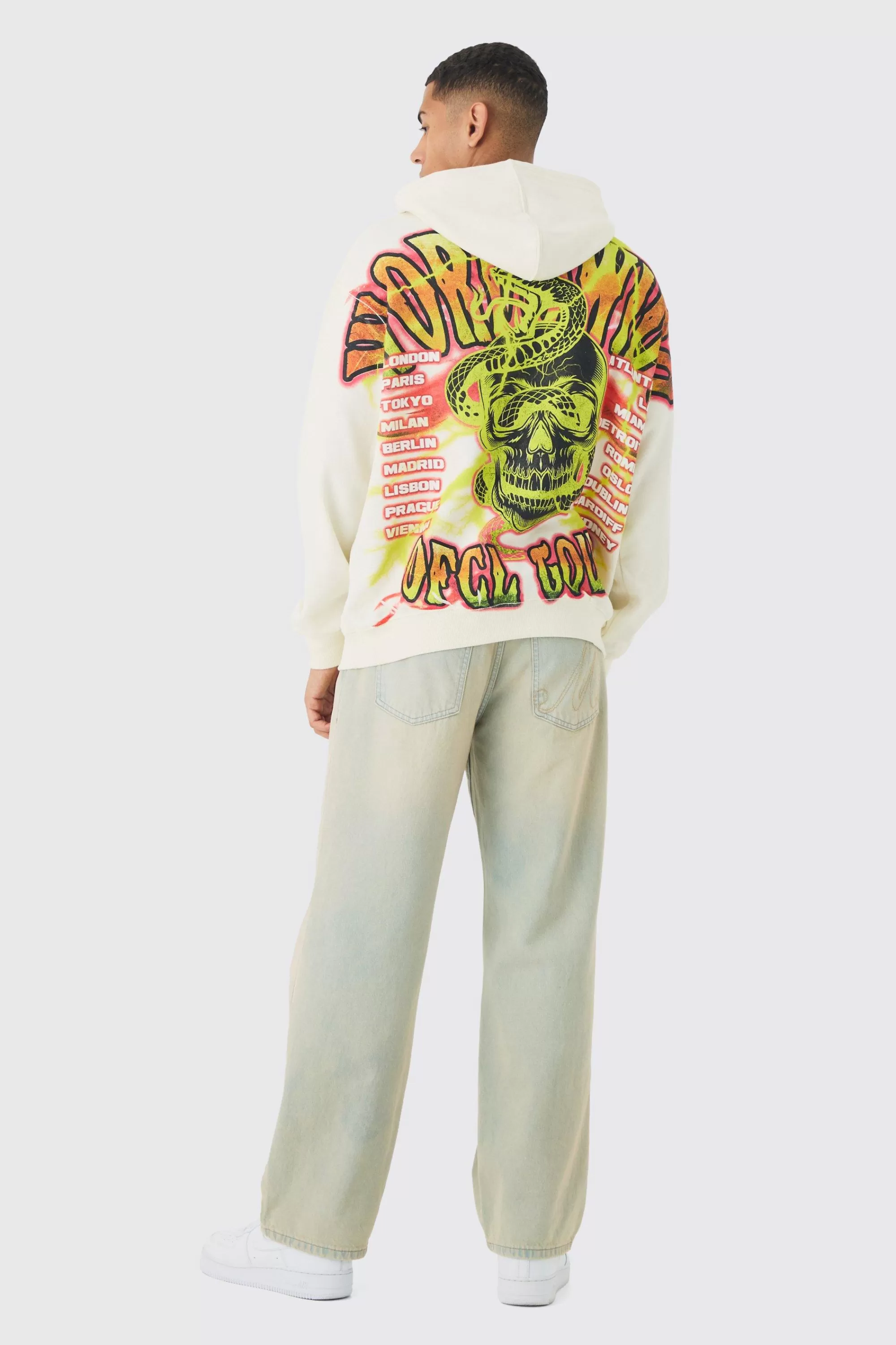 boohooMAN Oversized Over The Seams Ofcl Tour Back Graphic Hoodie | UK
