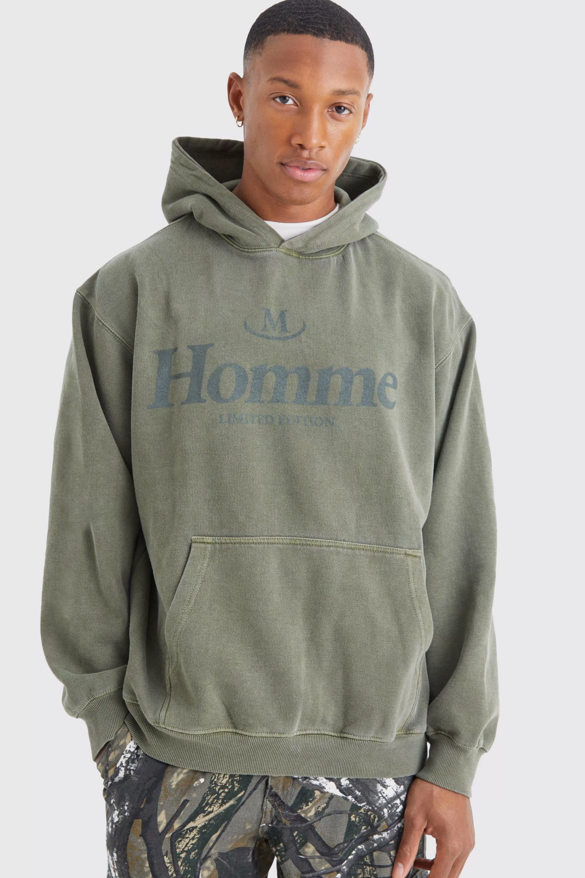 boohooMAN Oversized Overdye Homme Graphic Hoodie | UK