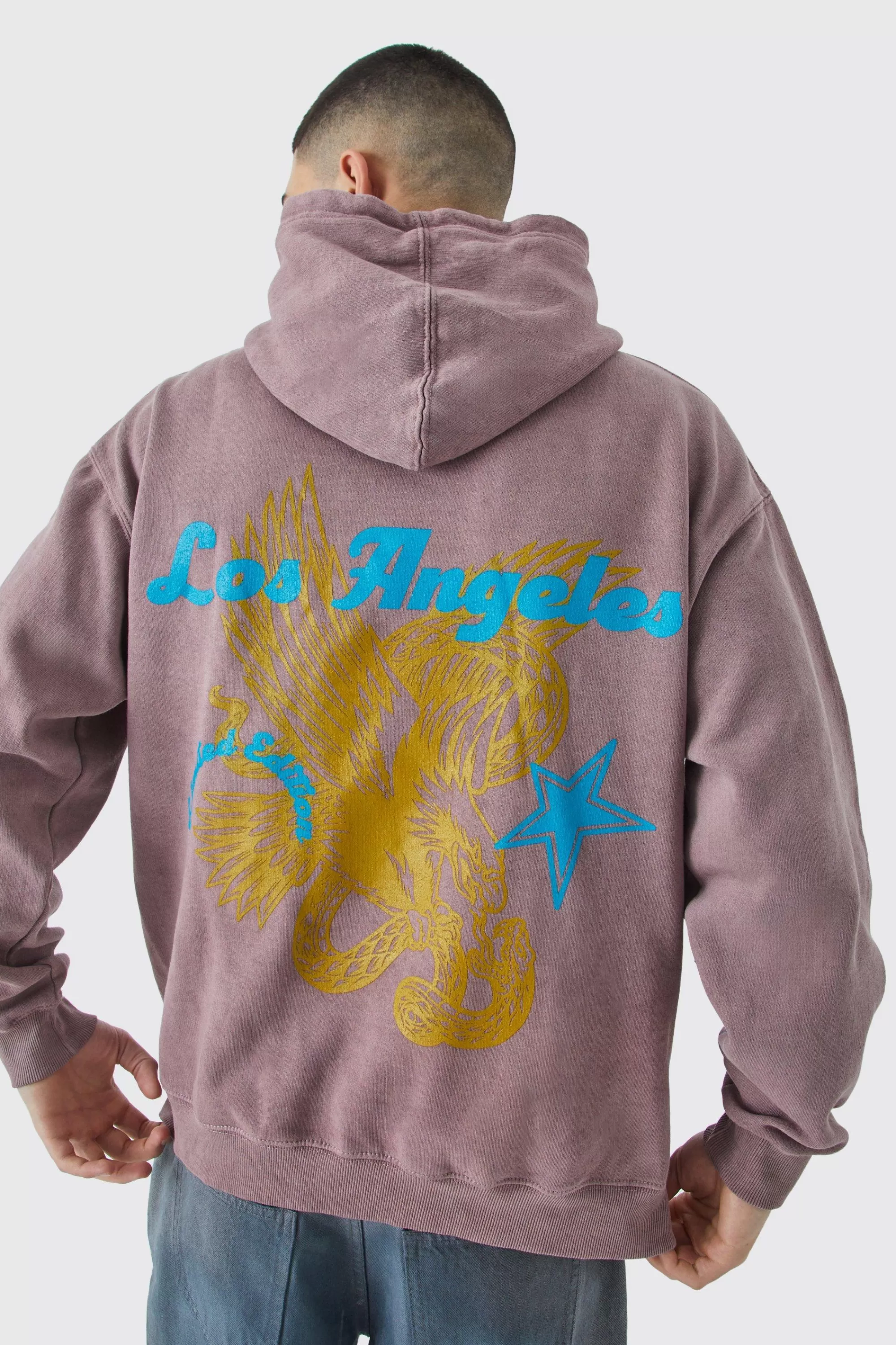 boohooMAN Oversized Overdye Los Angeles Hoodie | UK