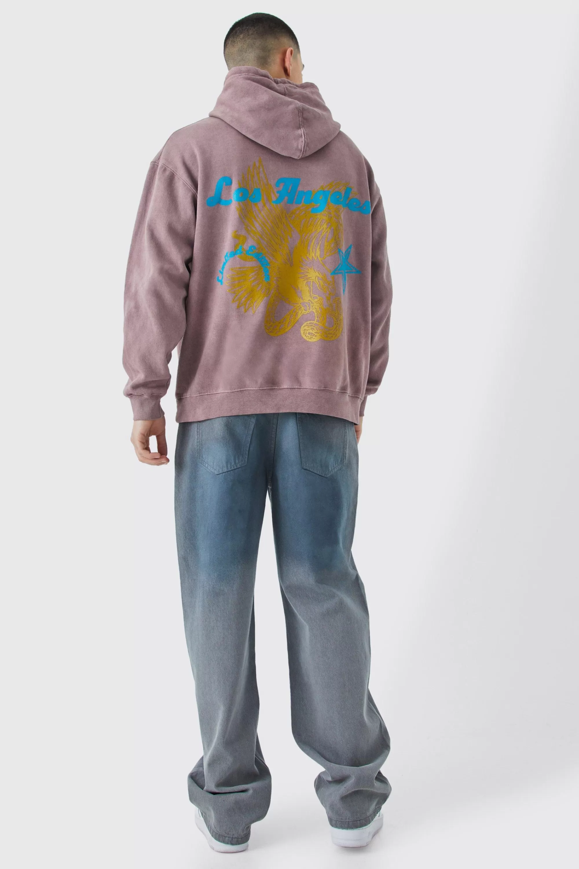 boohooMAN Oversized Overdye Los Angeles Hoodie | UK