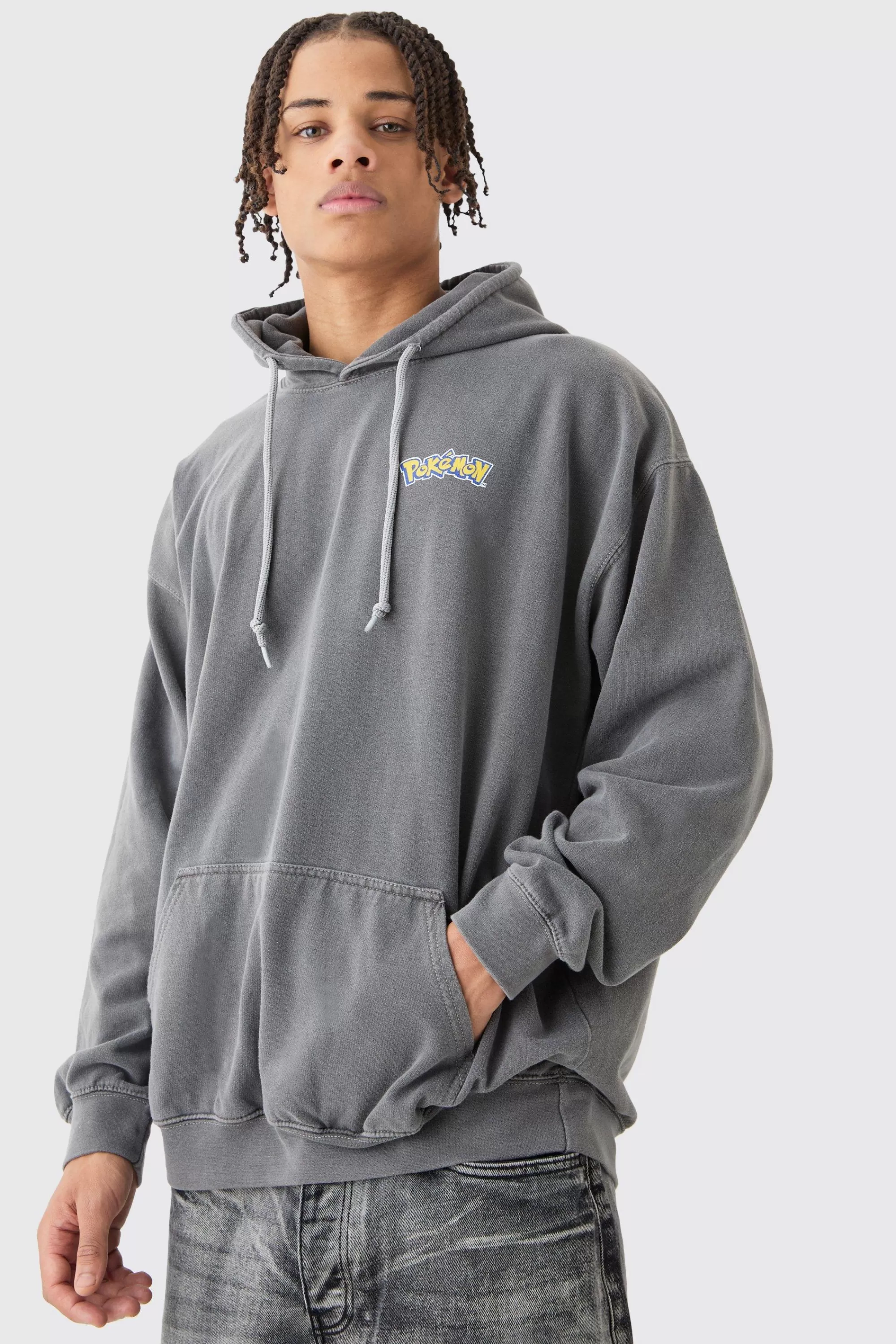 boohooMAN Oversized Overdye Pokemon Lucario License Hoodie | UK