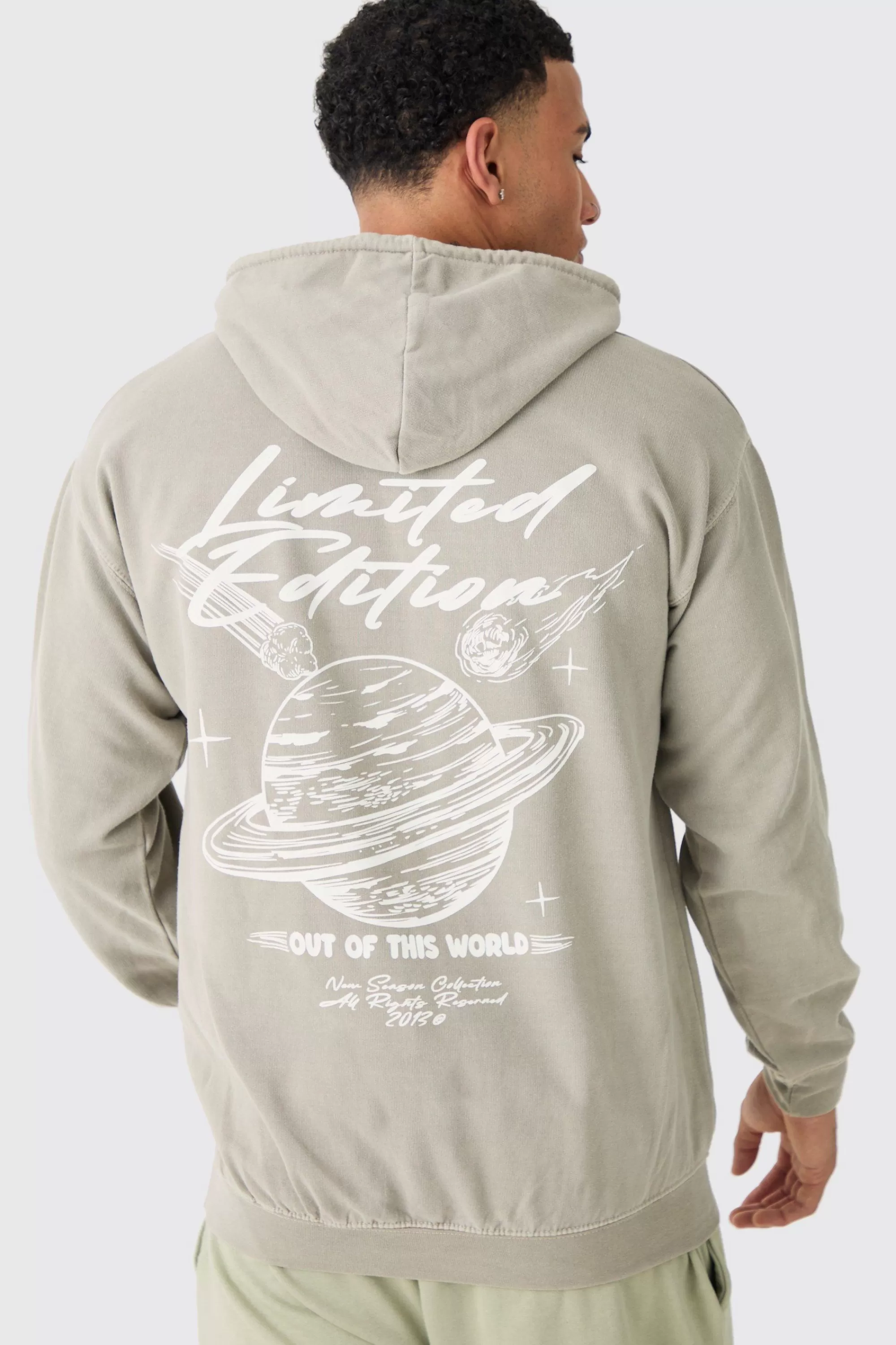 boohooMAN Oversized Overdye Space Graphic Hoodie | UK